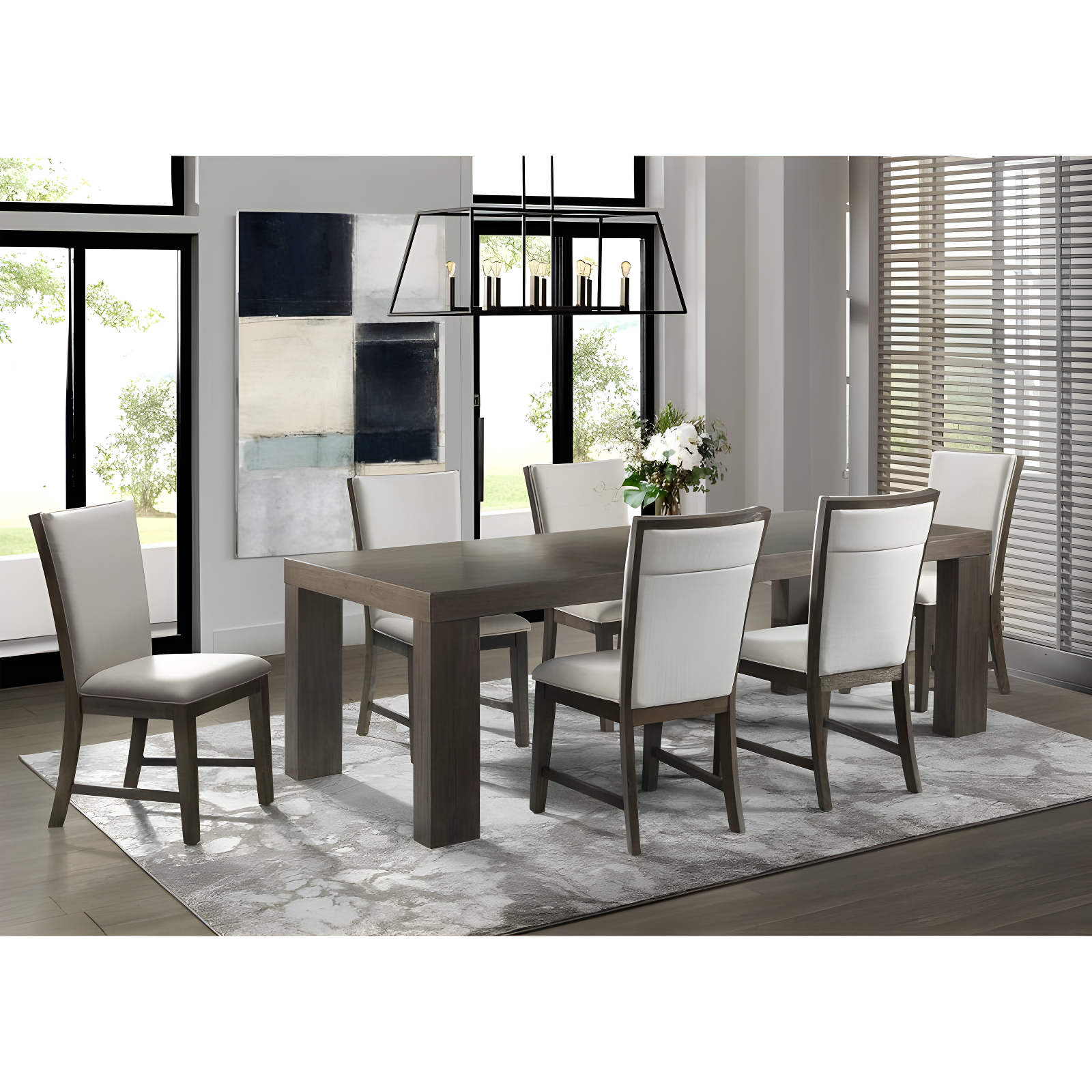 Jasper 7-Piece Walnut Dining Set with Gray Upholstered Chairs