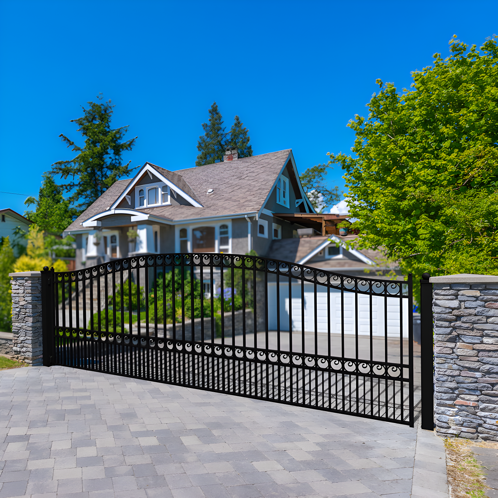 Paris Style Black Steel Arched Driveway Gate 16 x 6 Feet