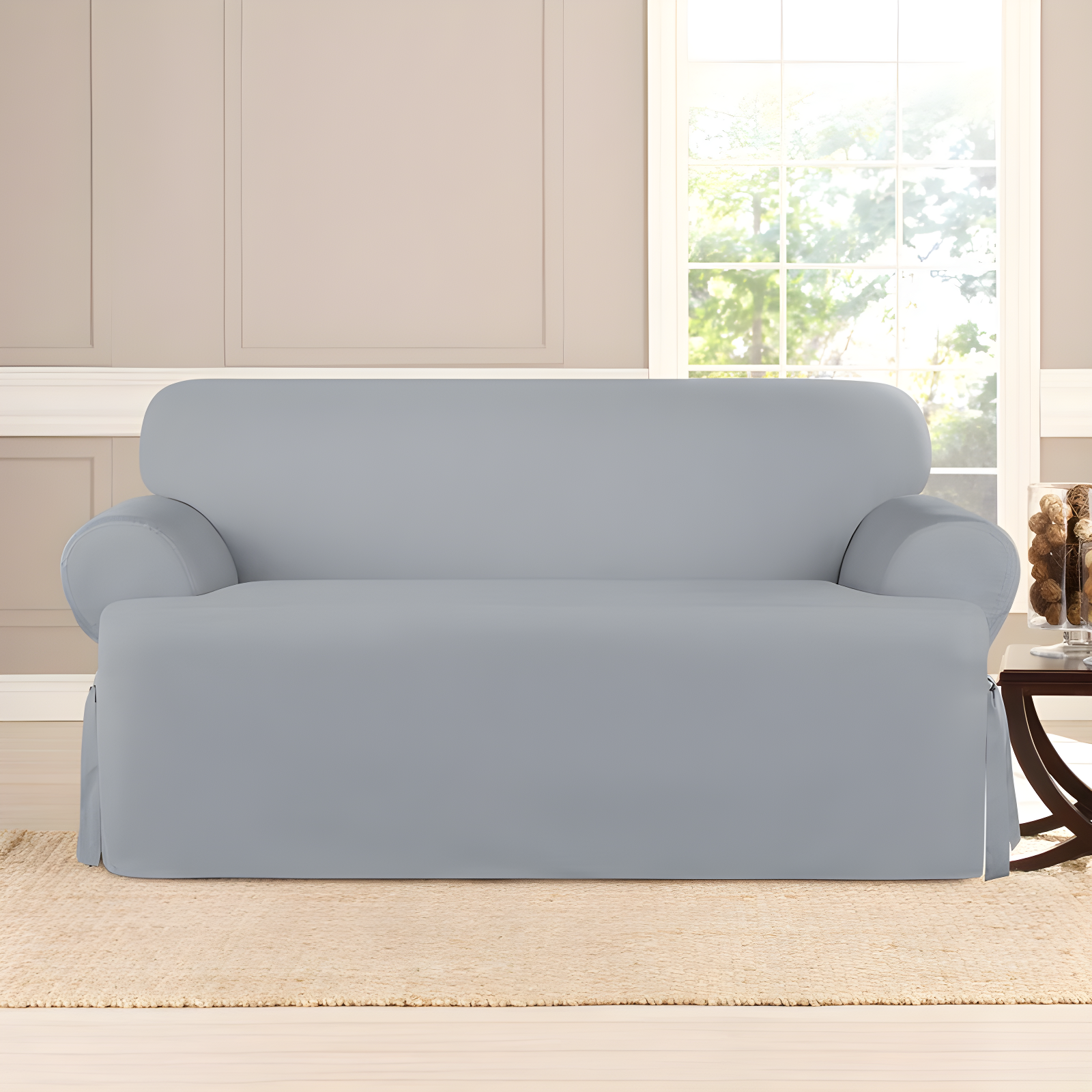 Pacific Blue Heavyweight Cotton Duck T-Cushion Loveseat Slipcover