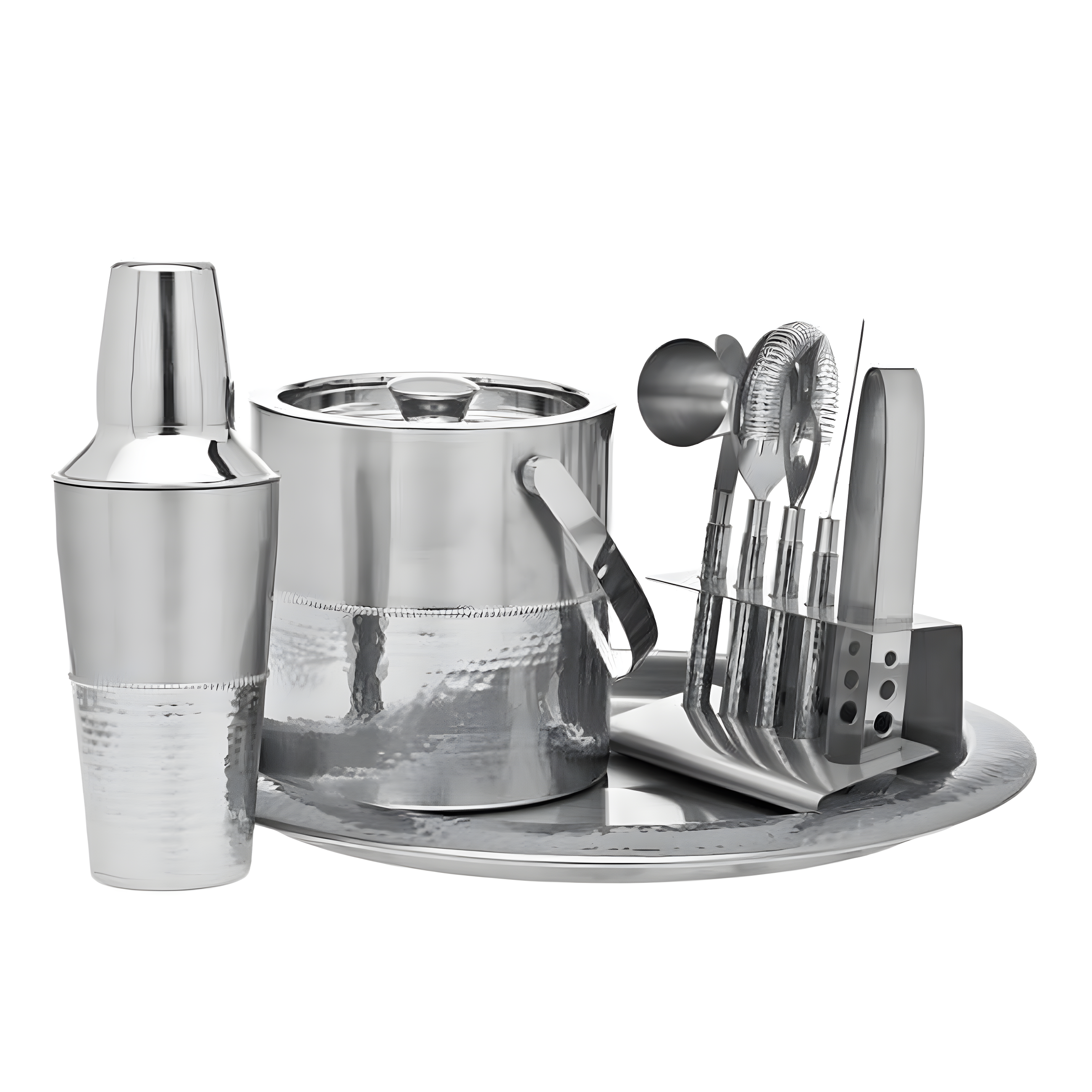 Godinger 9-Piece Hammered and Shiny Stainless Steel Bar Set