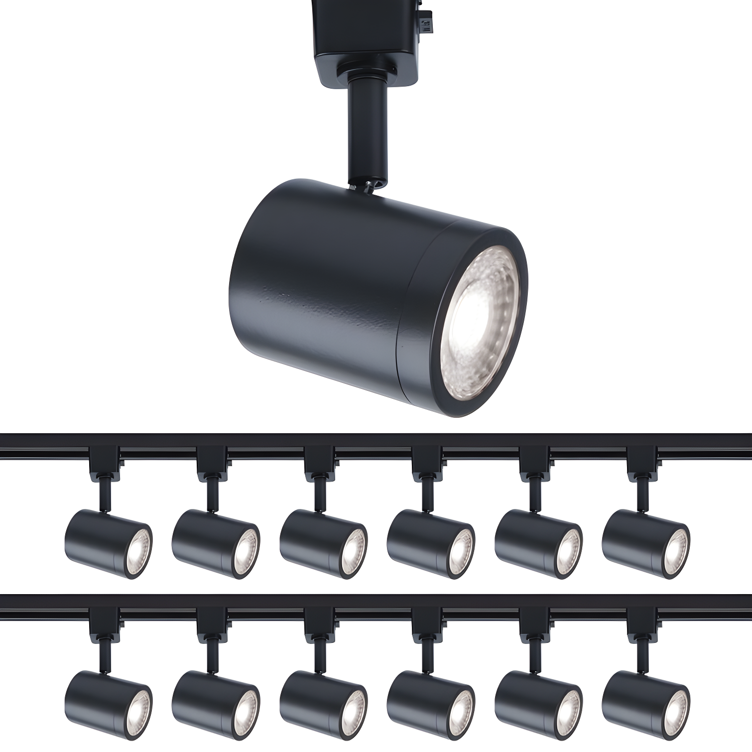 Black Adjustable LED Track Head with Clear Glass Shade