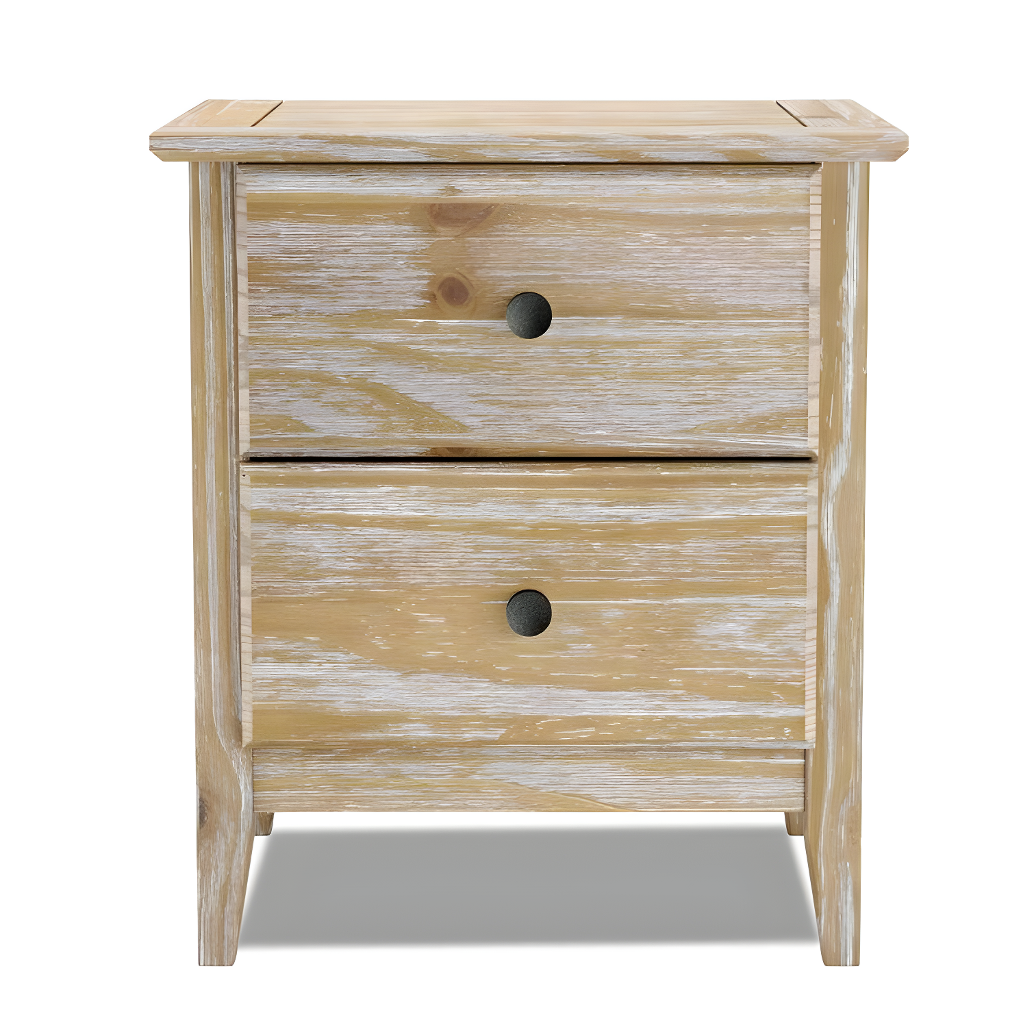 Brushed Driftwood Solid Pine 2-Drawer Nightstand