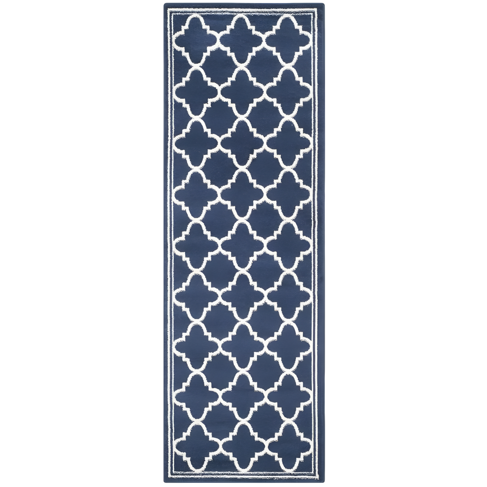 Navy & Beige Geometric Cotton Blend 27"x11" Easy-Care Rug