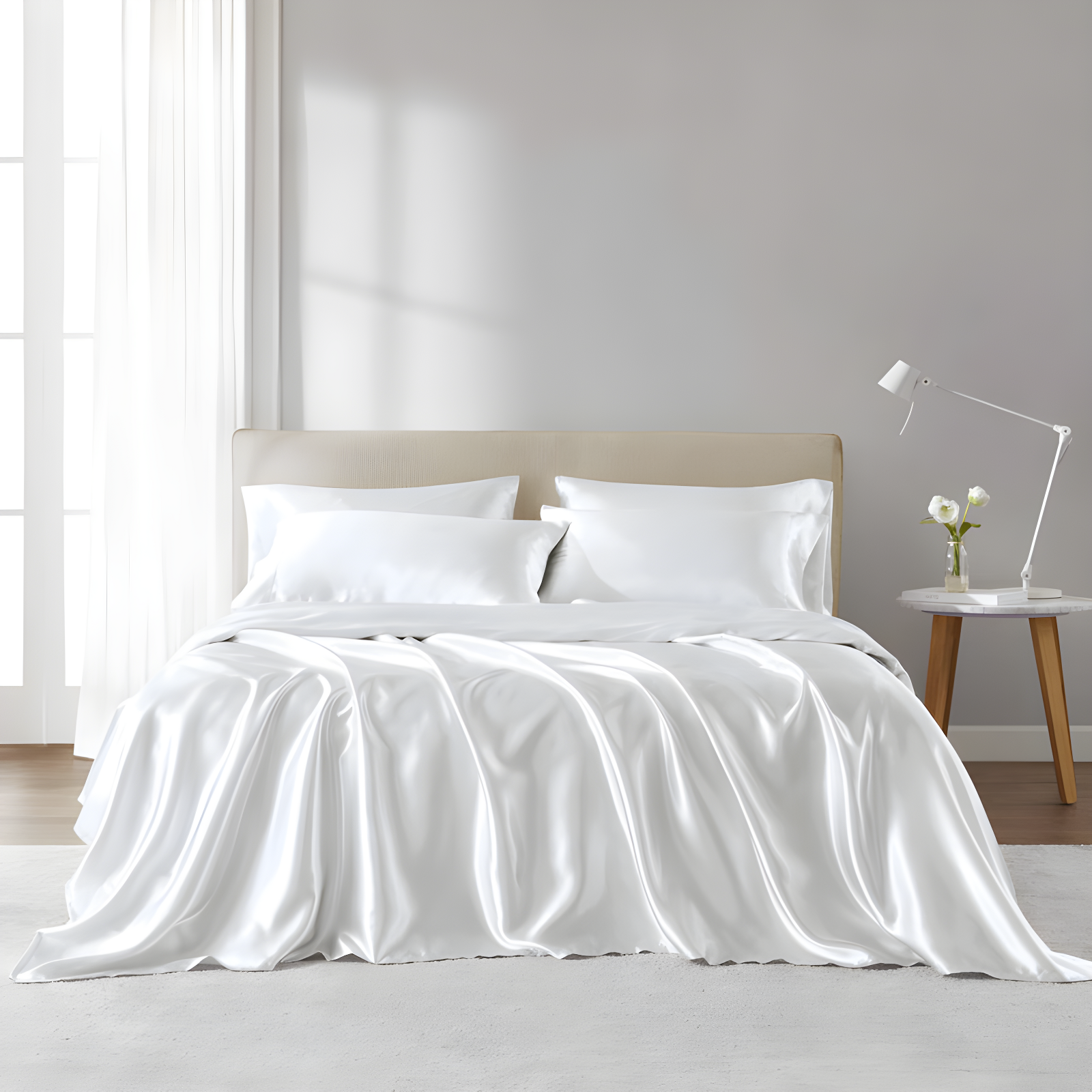 White Twin Satin Luxury Bed Sheet Set