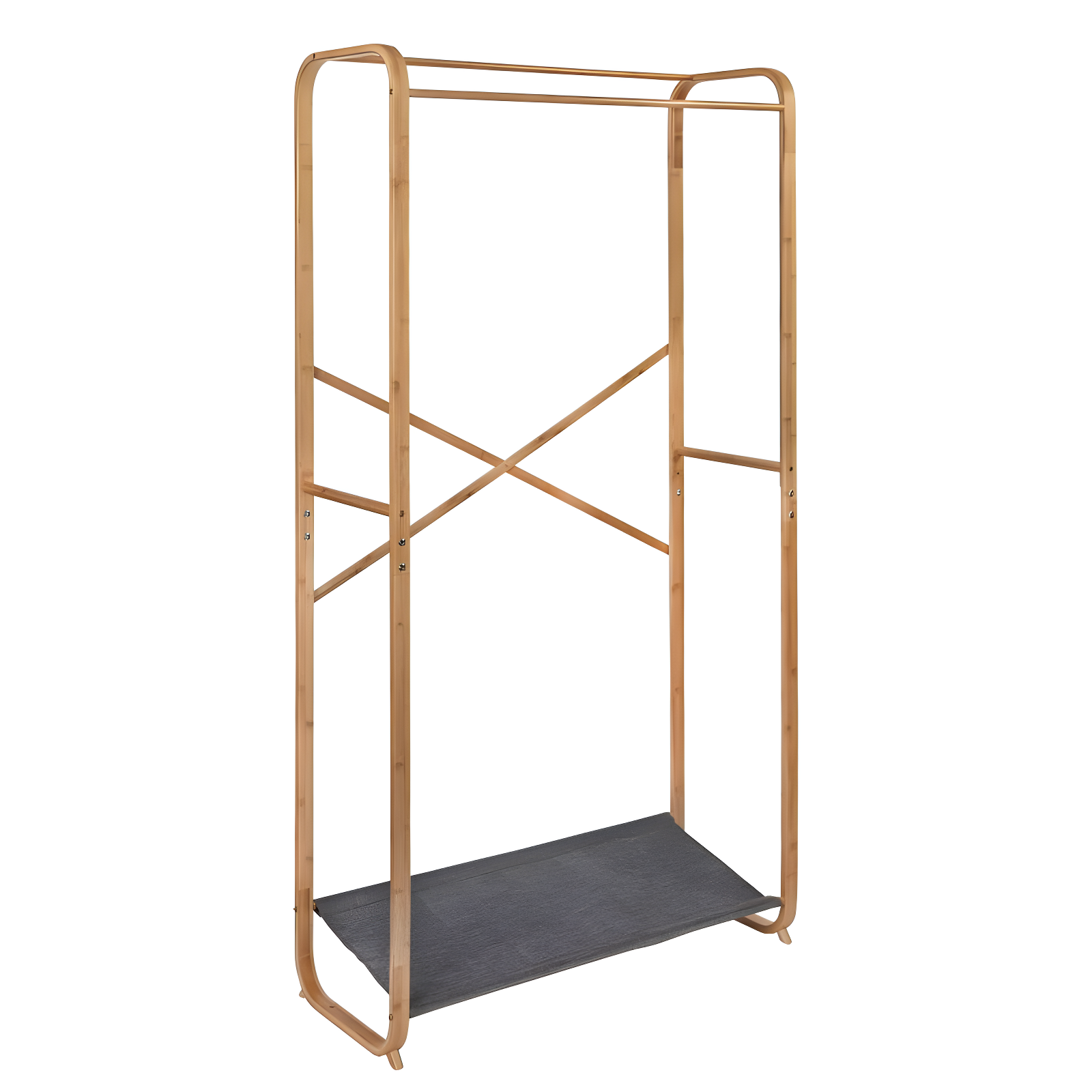 Natural Bamboo and Gray Fabric Portable Garment Rack