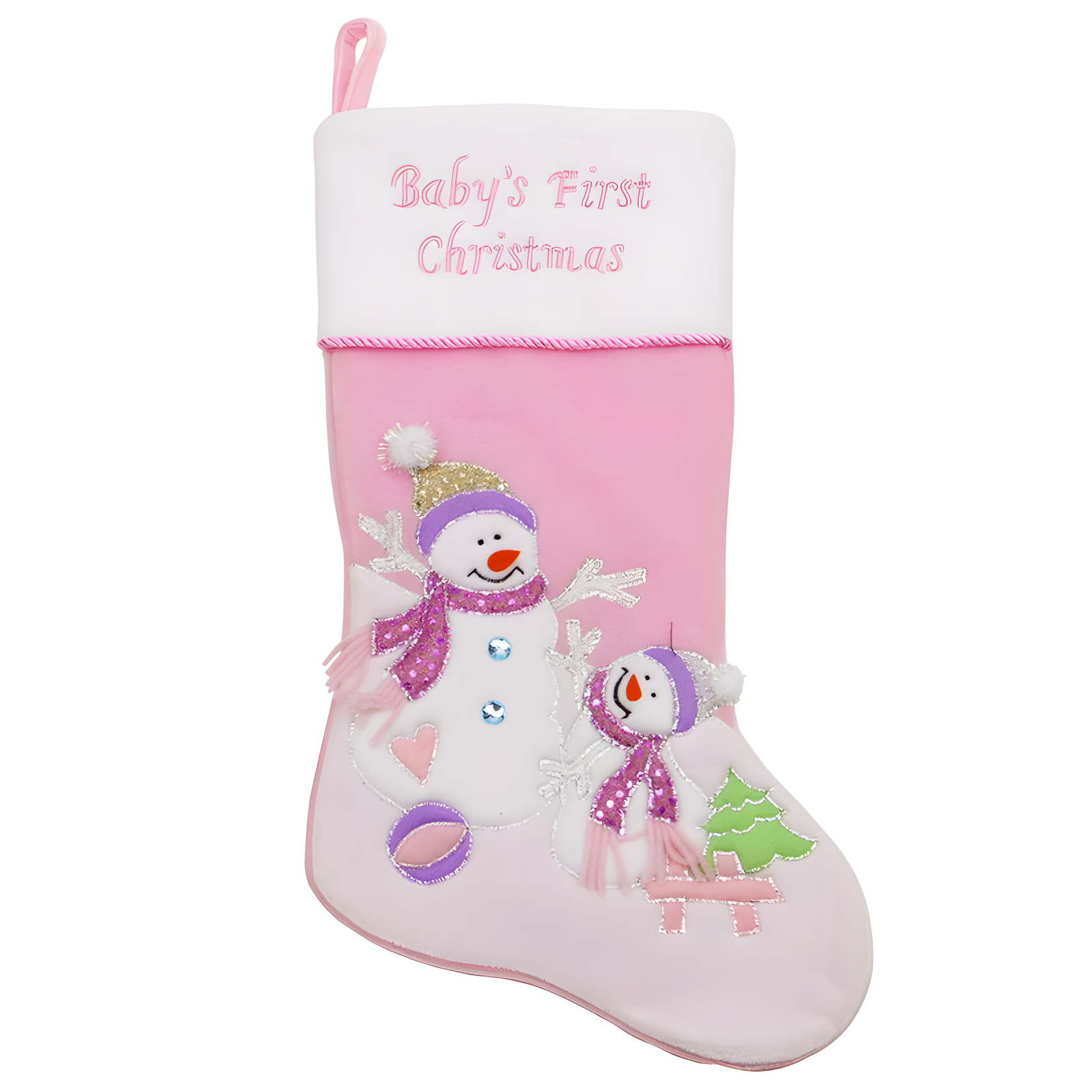 21" Light Pink Velveteen Baby's First Christmas Stocking