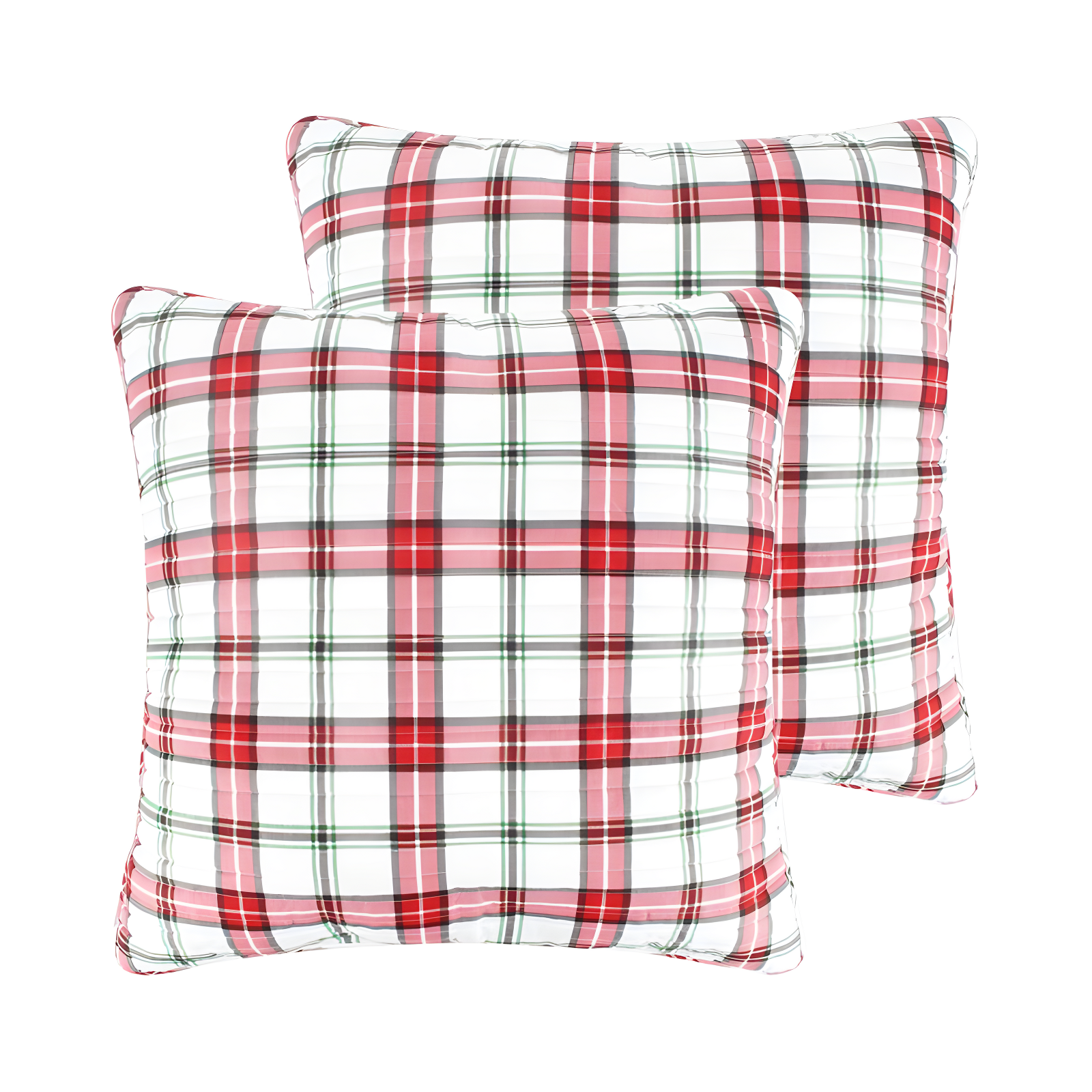 Meowy Christmas Red and Green Plaid Euro Sham Set of 2