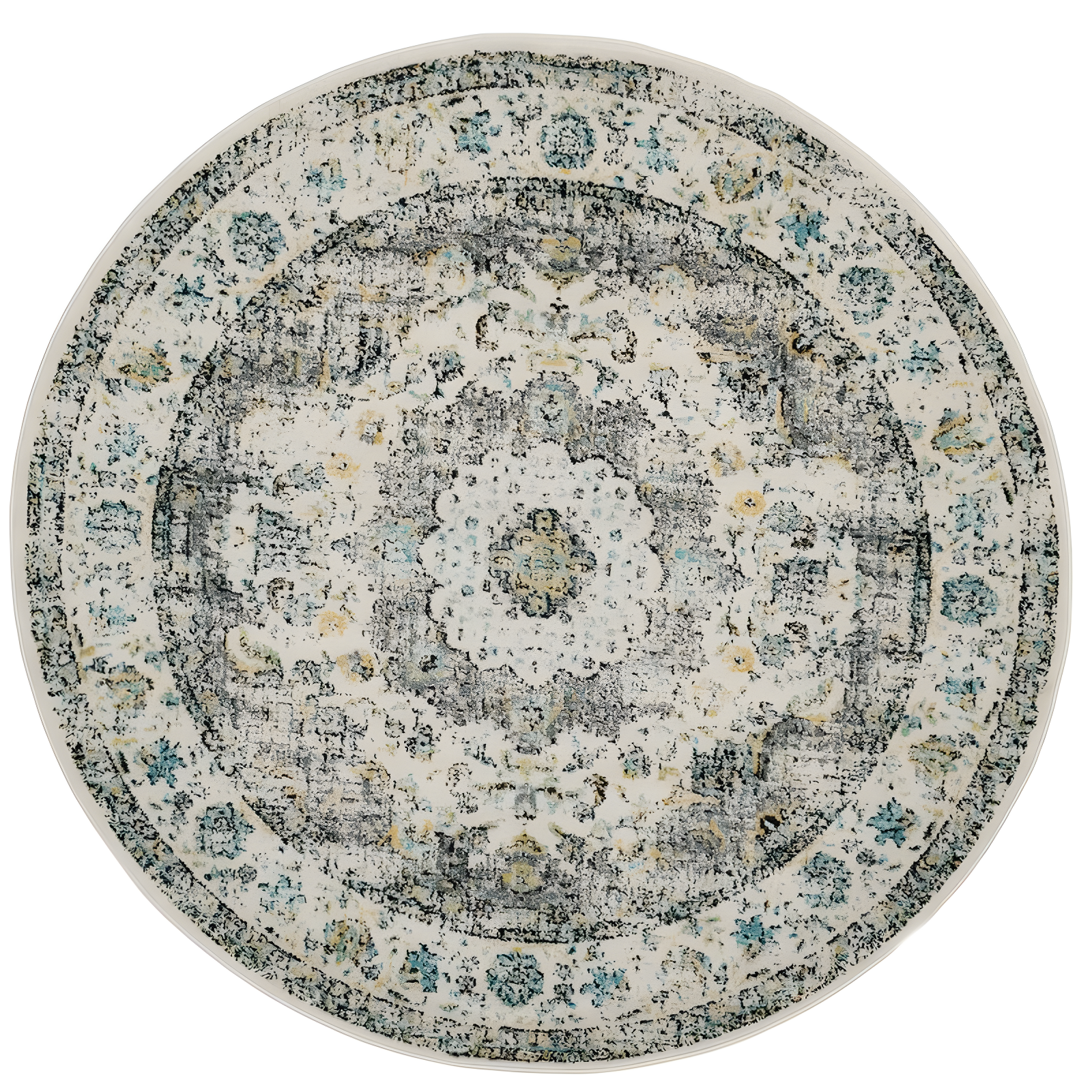 Evoke Grey and Gold Round Floral Area Rug