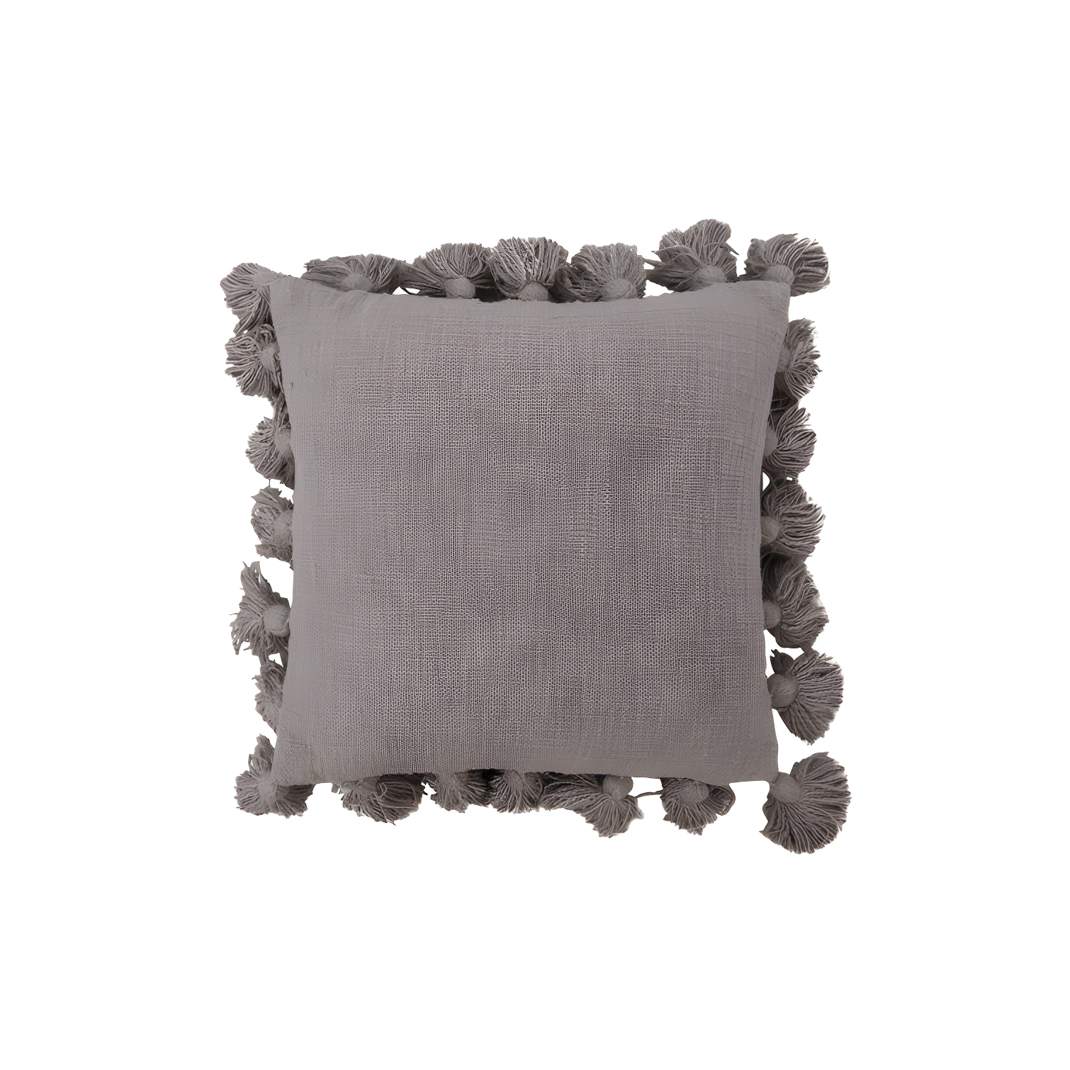 Gray Cotton Tassel Fringe Square Throw Pillow