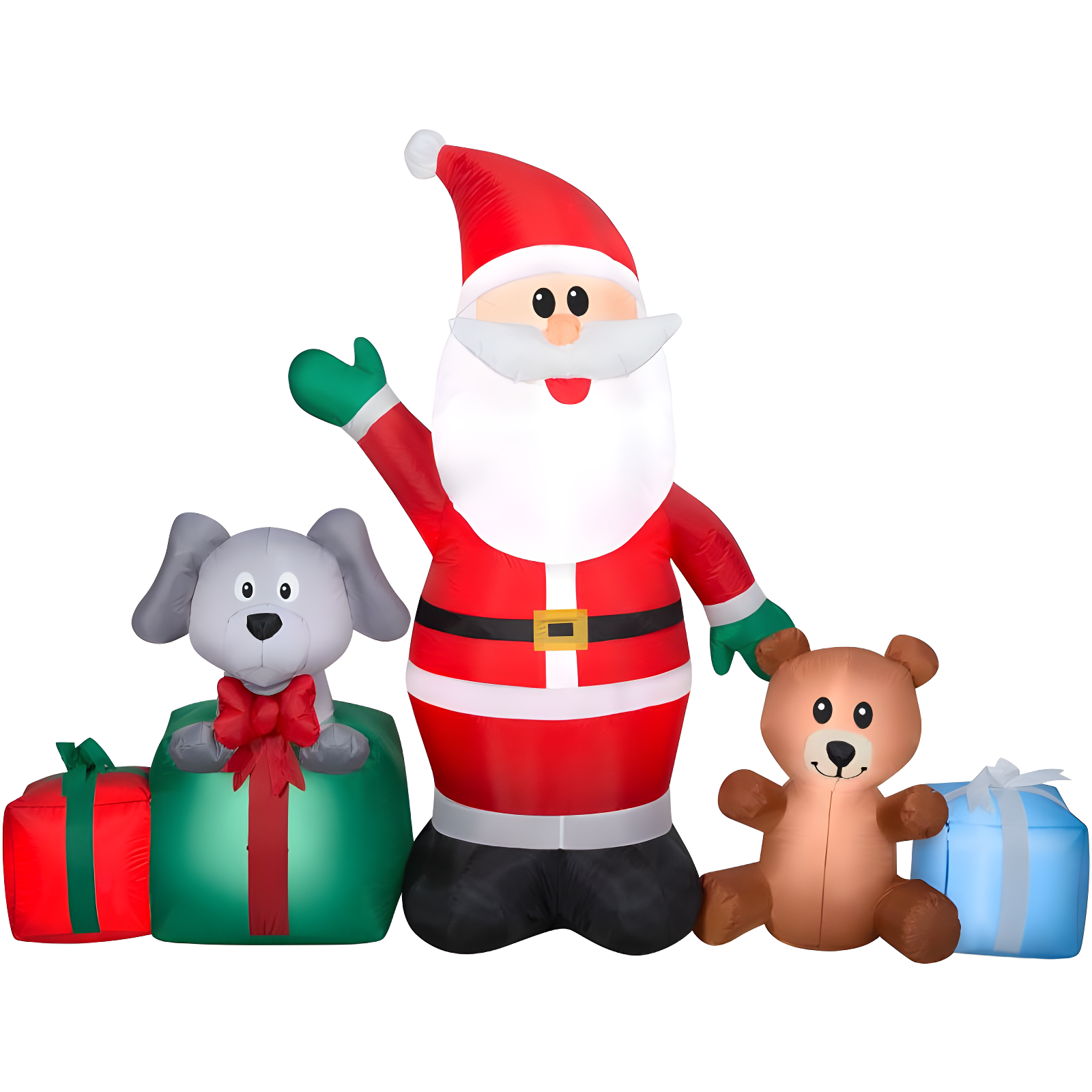 Gemmy 5 ft Red Inflatable Santa with Puppy and Teddy Bear