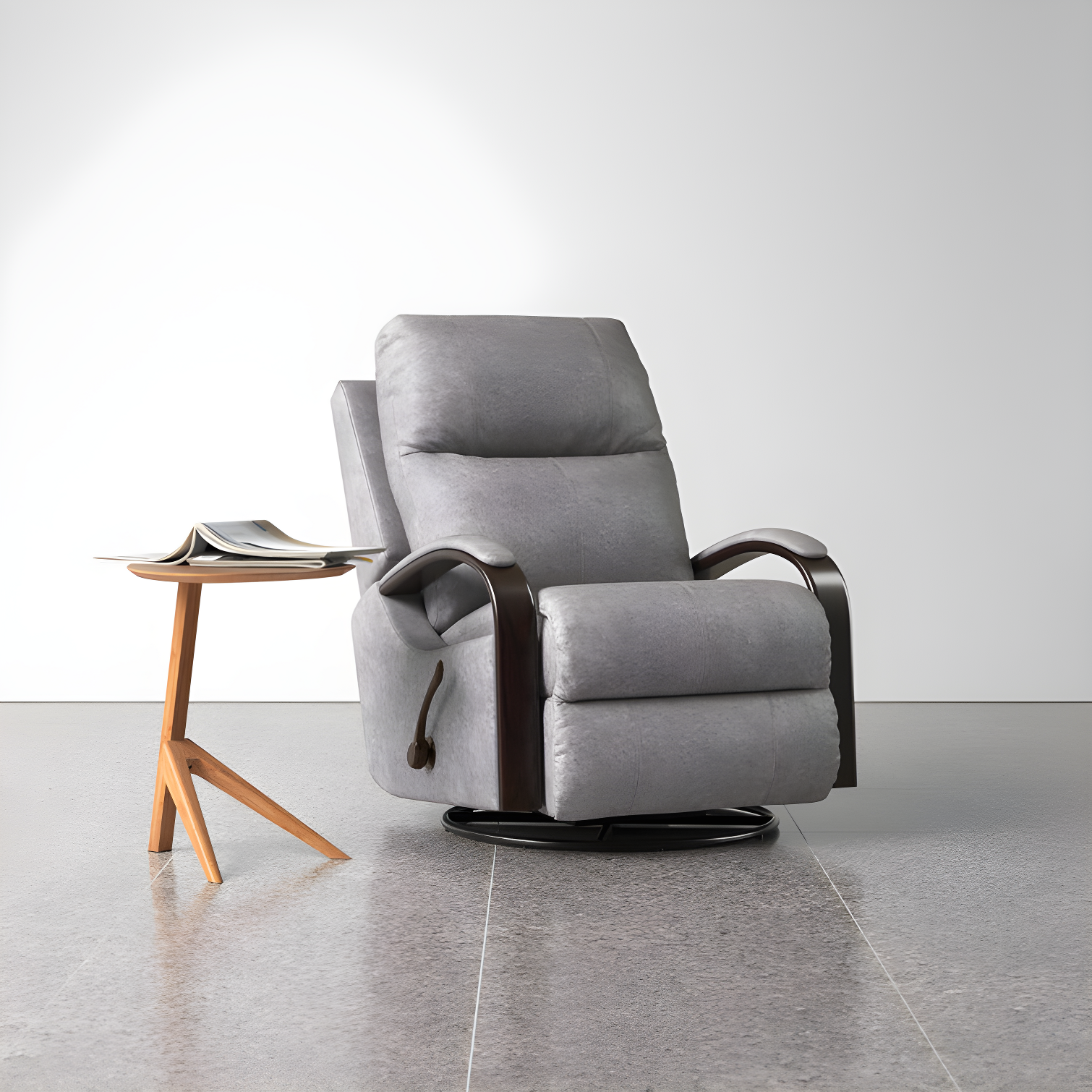 Graphite Swivel Recliner with Espresso Wood Accents