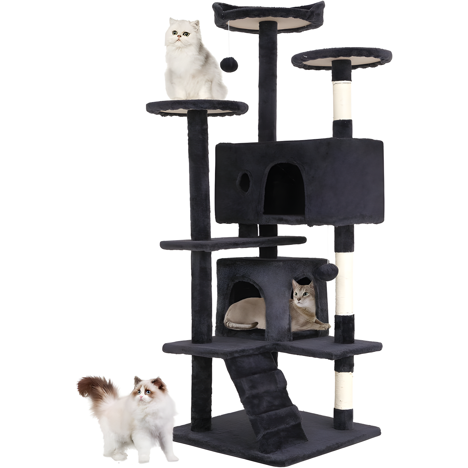 Dark Gray Multi-Level Sisal Cat Tree Tower with Condo
