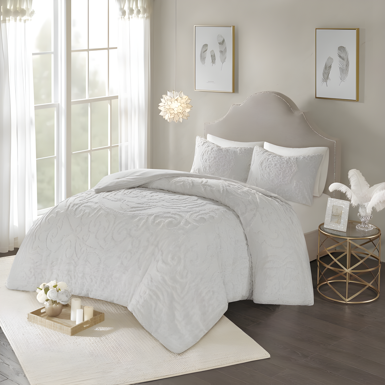 Gray Full Cotton Chenille Medallion Comforter Set