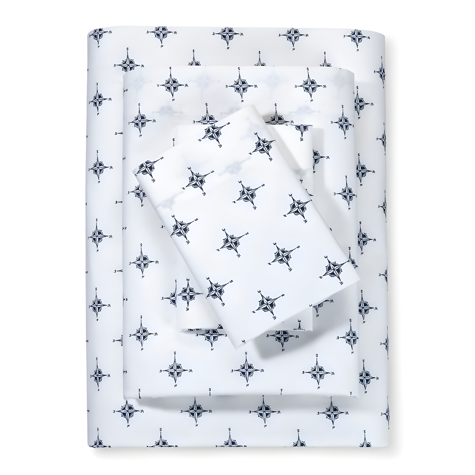 Full Blue Compass Print Percale Cotton Sheet Set