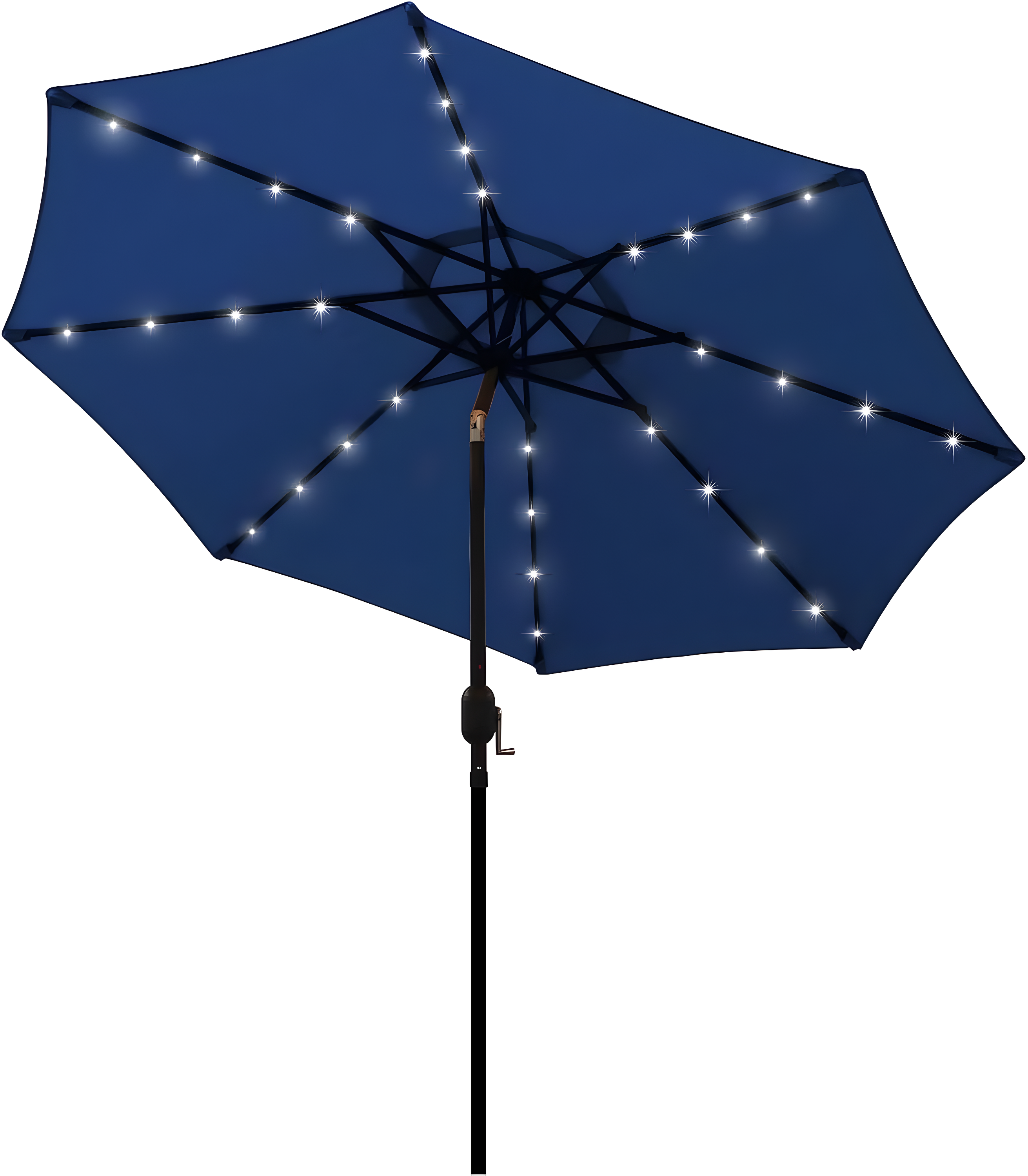 Navy Blue 9 ft Solar LED Lighted Patio Umbrella with Tilt and Crank