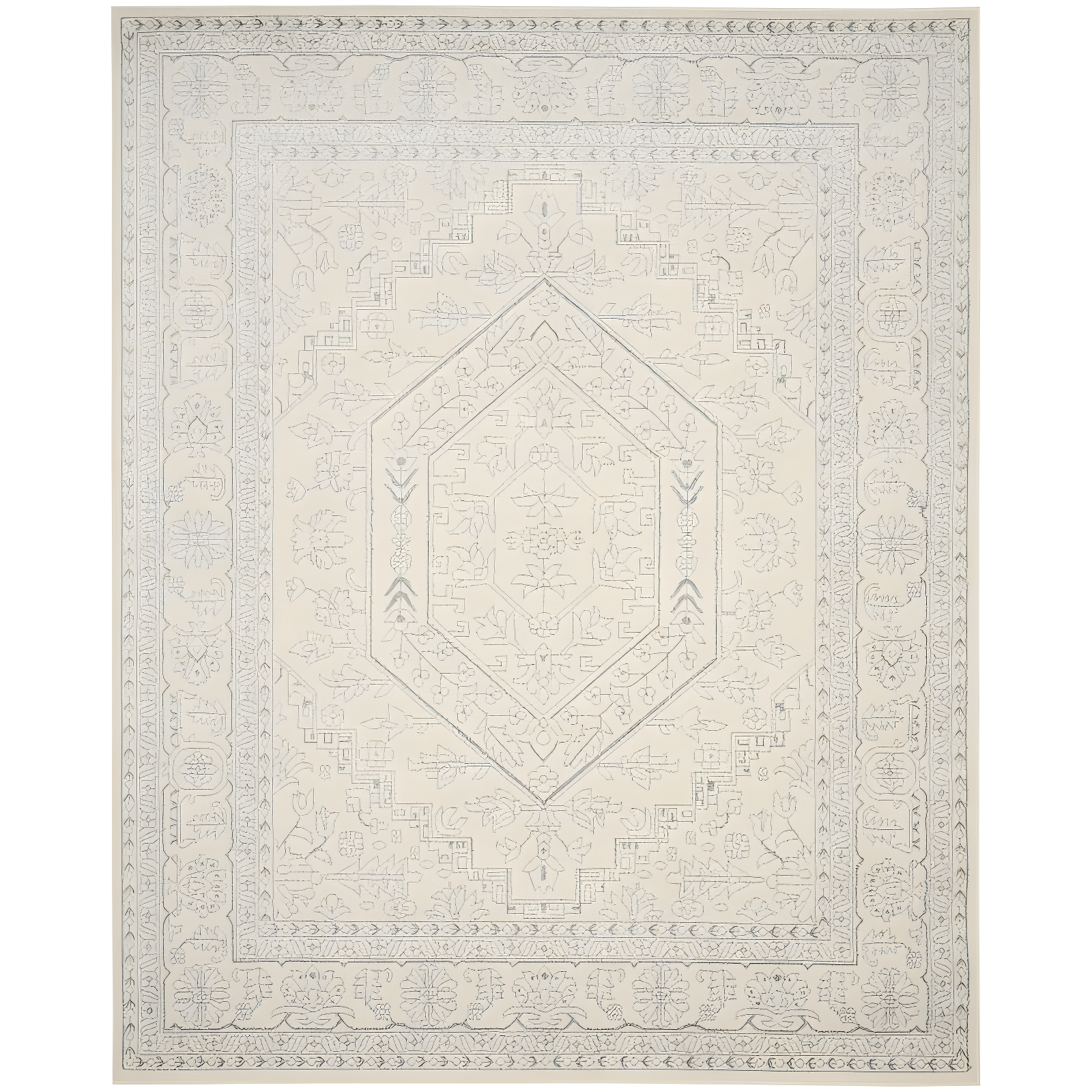 Ivory and Slate Medallion 10' x 14' Synthetic Easy-Care Area Rug