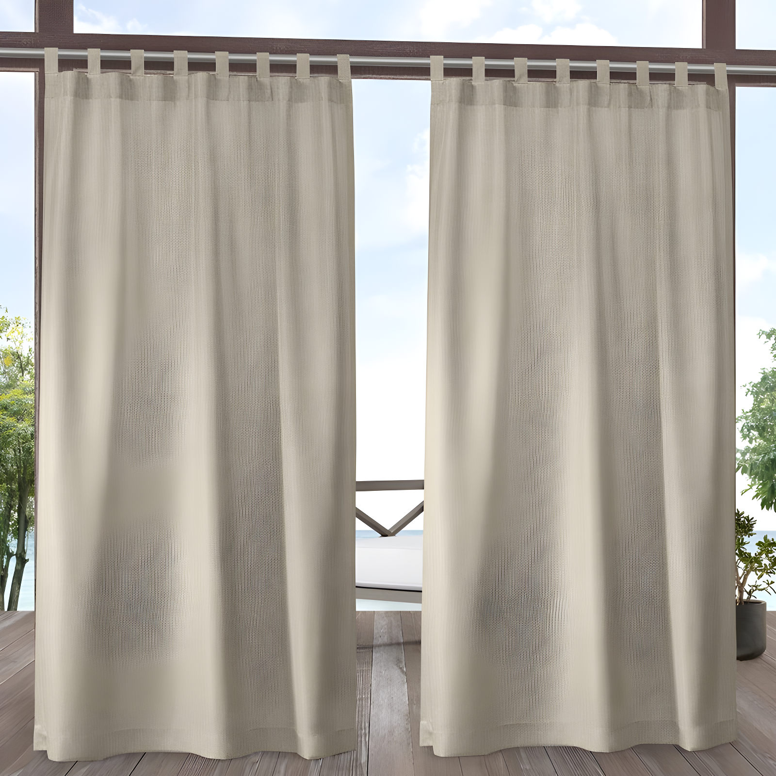 Natural Light-Filtering Polyester Tab Top Curtain Panels for Outdoor Use