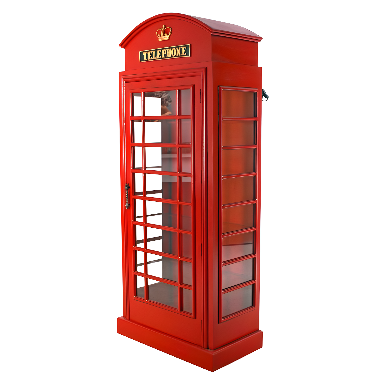 British Red Telephone Booth Display Cabinet with Glass Shelves