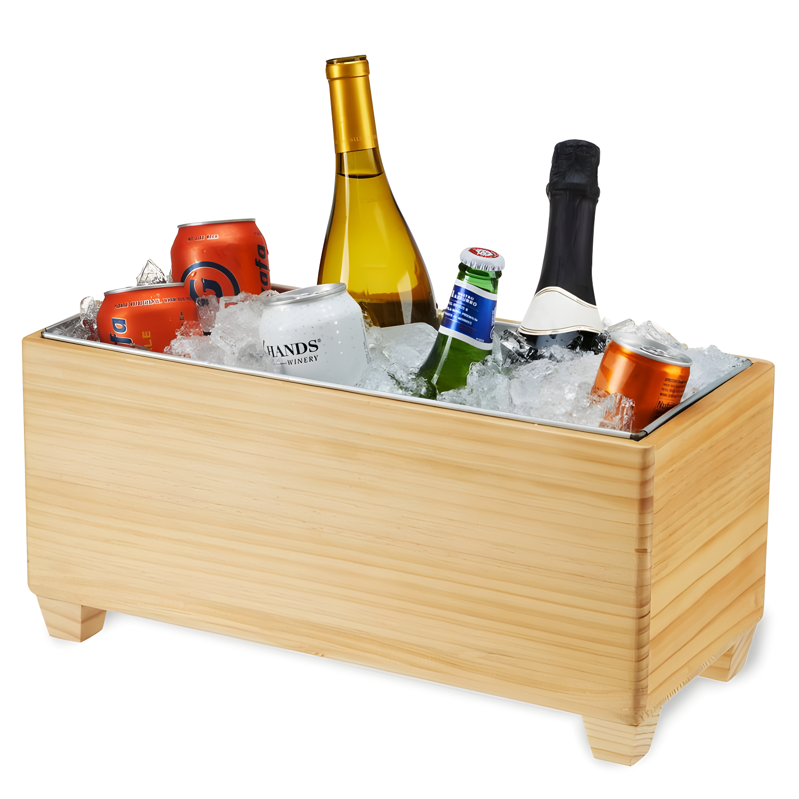 Natural Pine and Galvanized Metal Beverage Tub