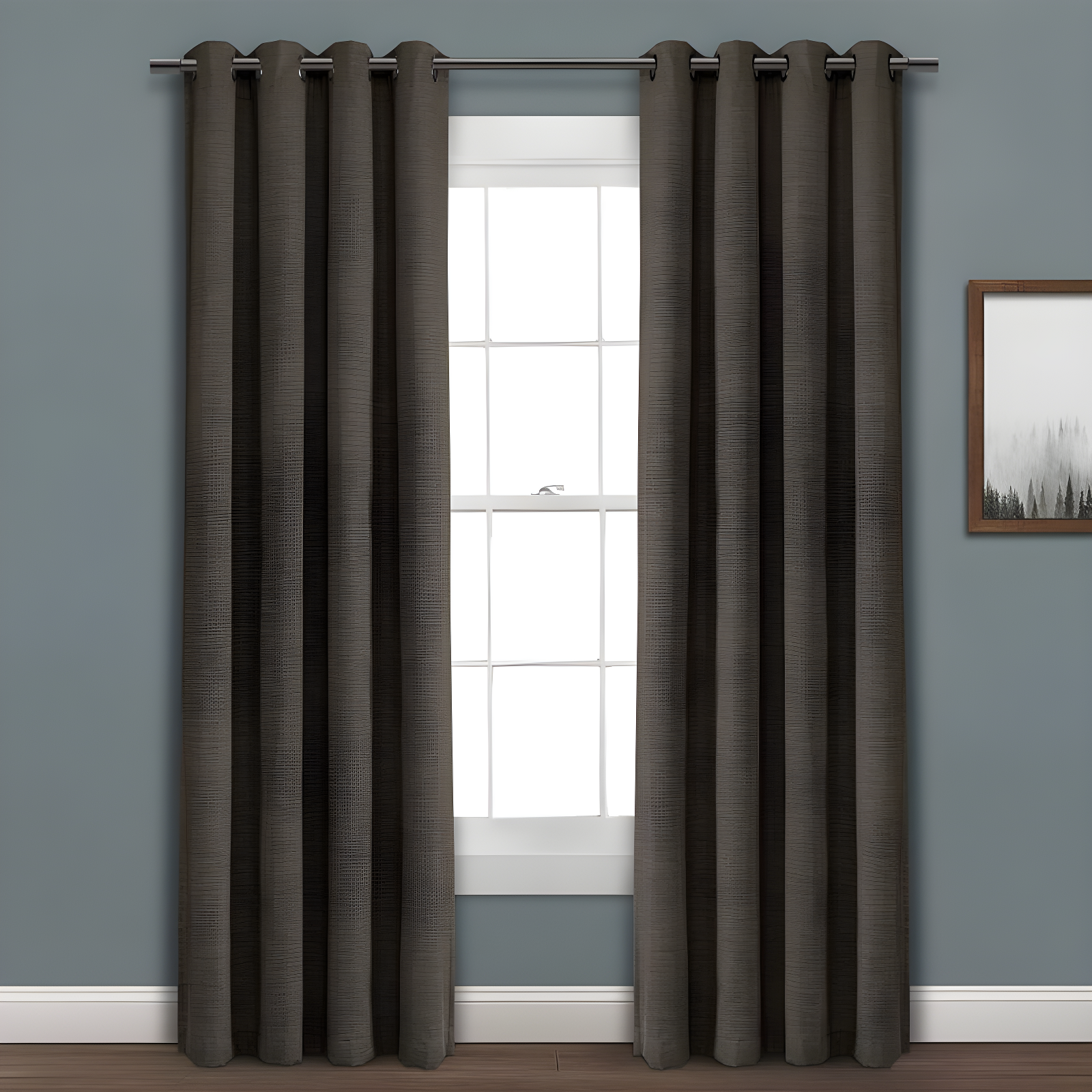 Charcoal Faux Linen Blackout Grommet Curtain Panel