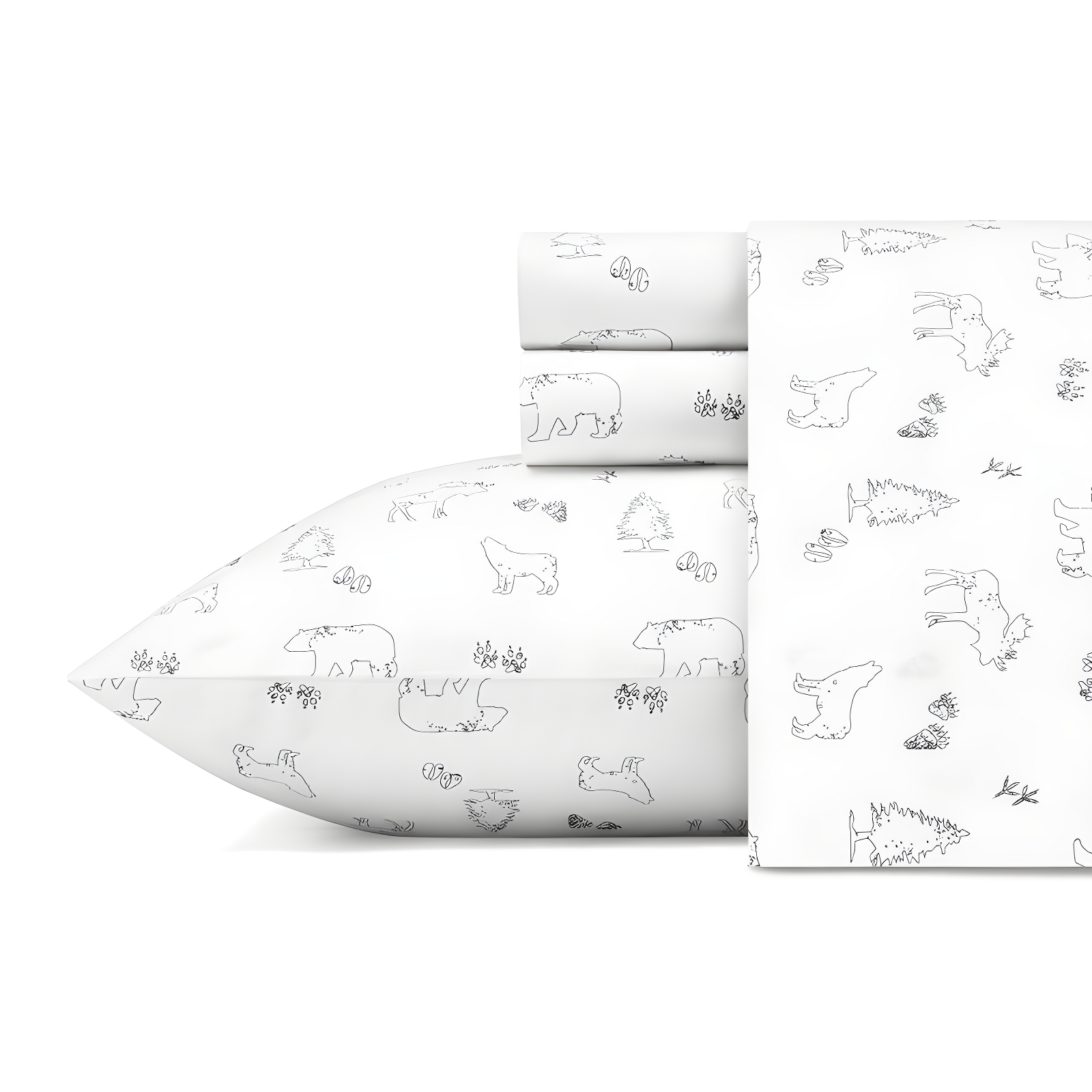 Queen Gray Cotton Percale Animal Tracks Sheet Set