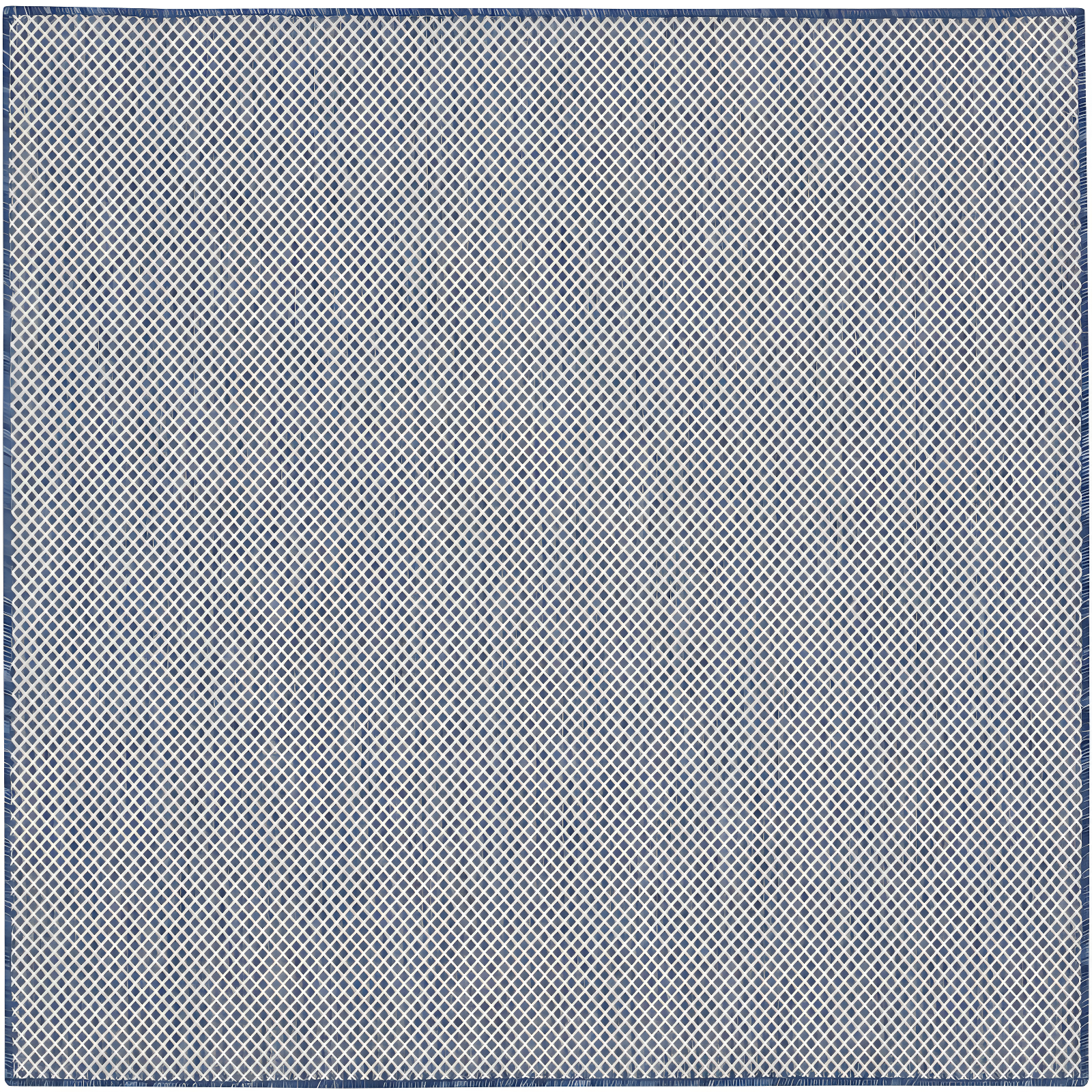 Ivory Blue Geometric 4' Square Synthetic Area Rug