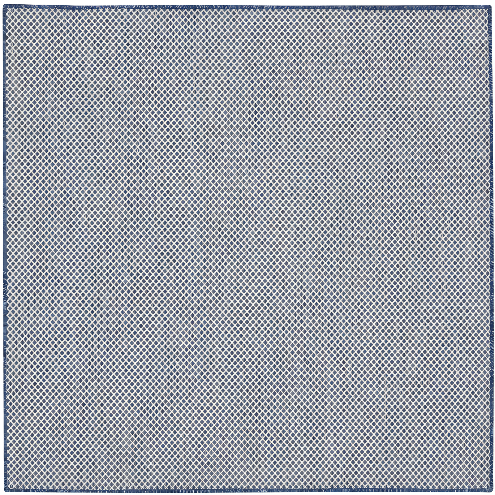 Ivory Blue Geometric 4' Square Synthetic Area Rug