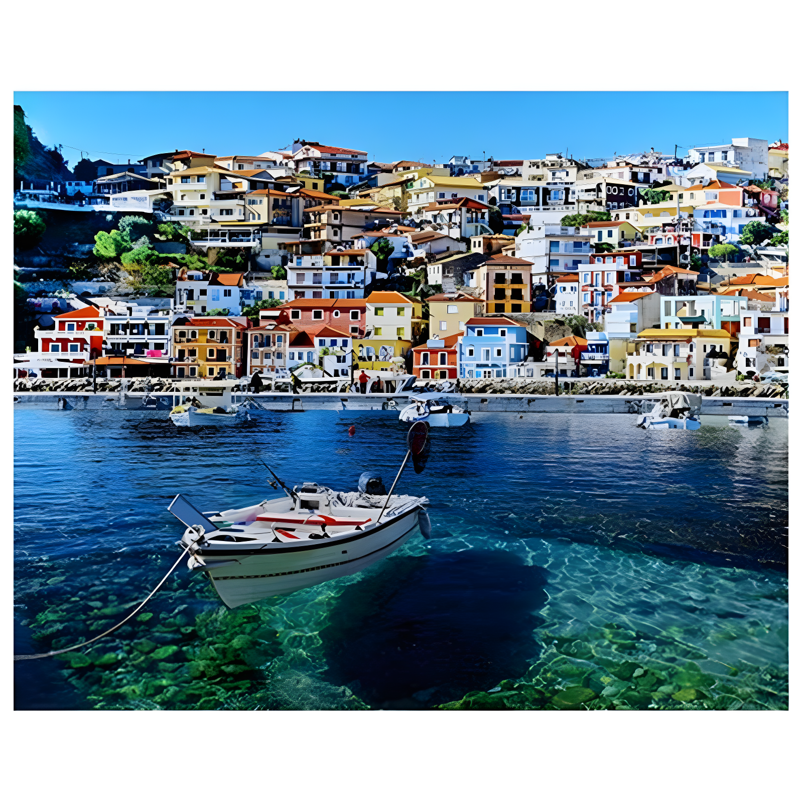 Mediterranean Cityscape Tempered Glass Landscape Print