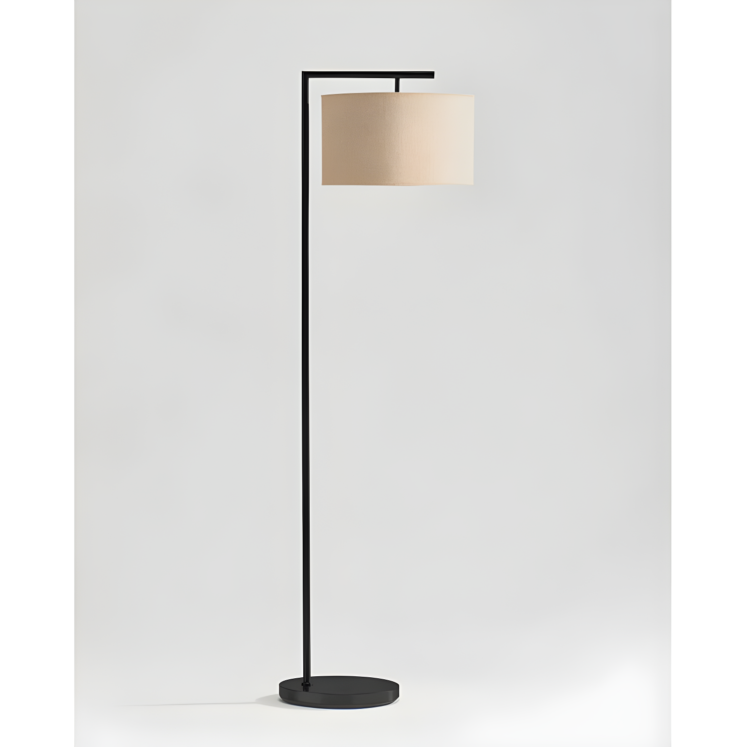 Black 60 in. LED Floor Lamp with Fabric Drum Shade