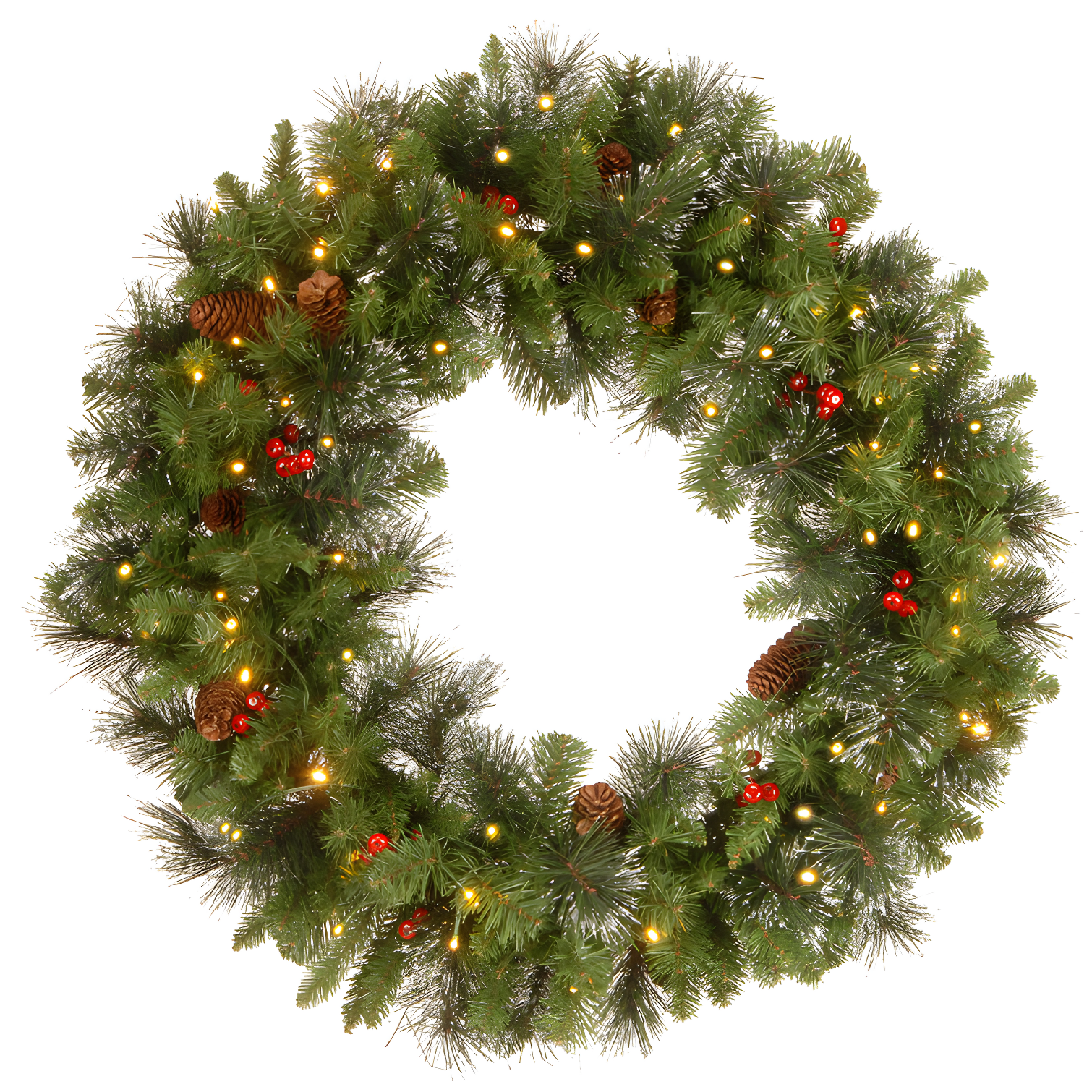 30'' Green Pre-Lit Artificial Christmas Wreath with Pine Cones and Berries