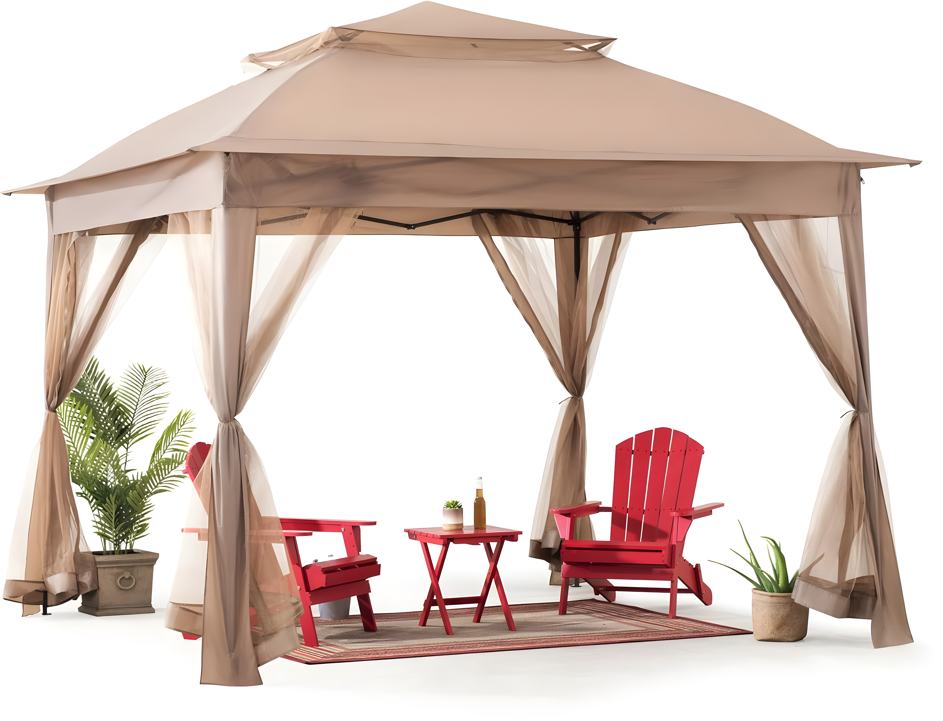 Khaki 11x11 ft. Pop-Up Steel Frame Gazebo with Netting