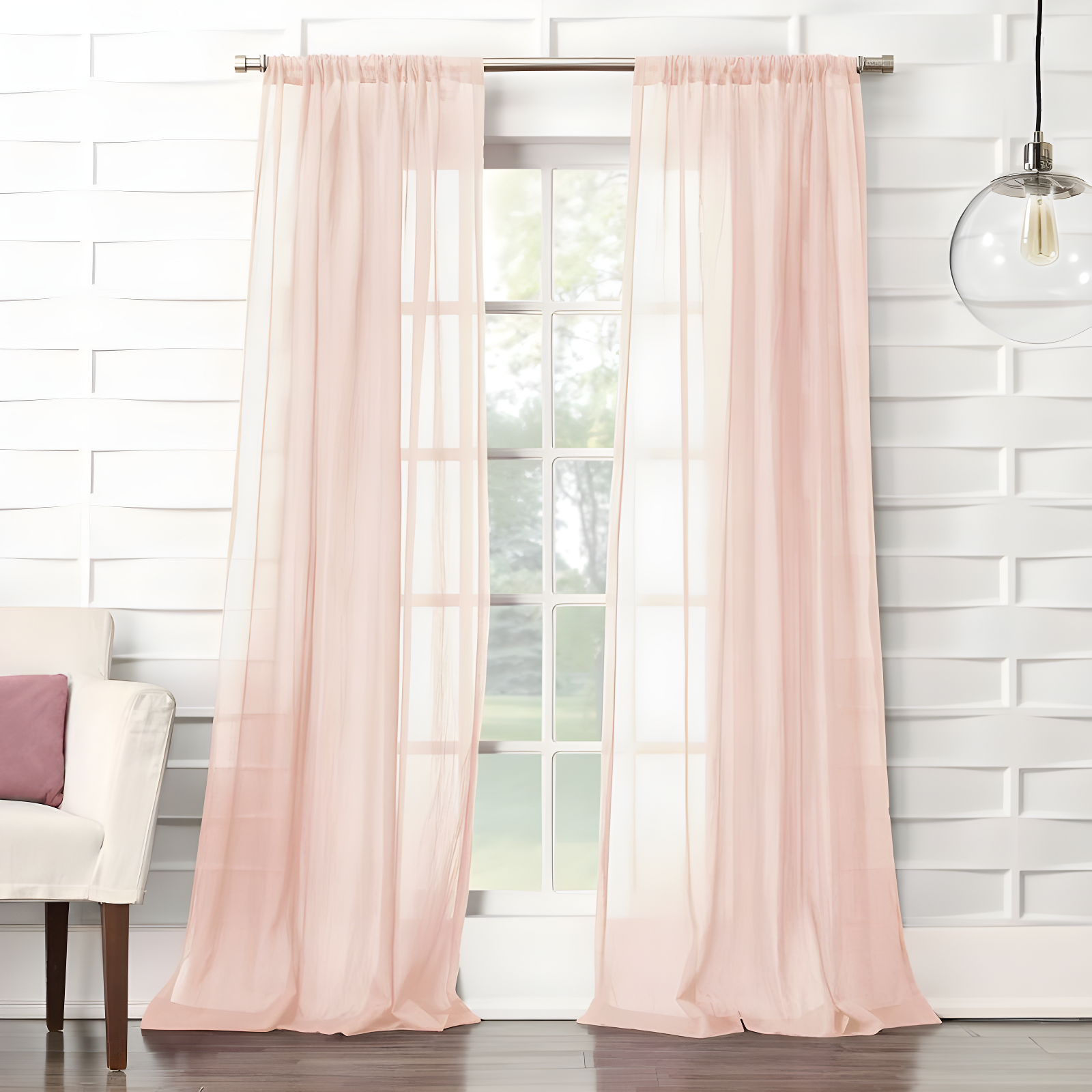 Blush Sheer Polyester Rod Pocket Curtain Panel, 50" x 63"