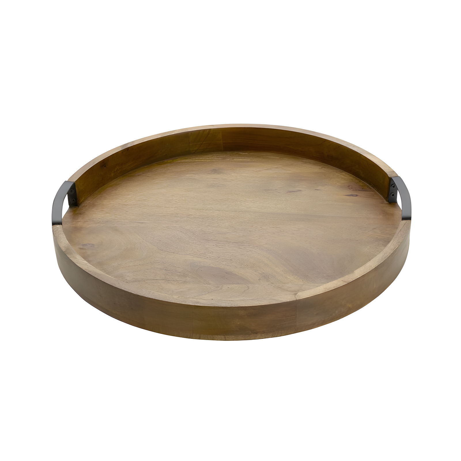 Mango Wood Round Lazy Susan Serving Tray with Iron Handles