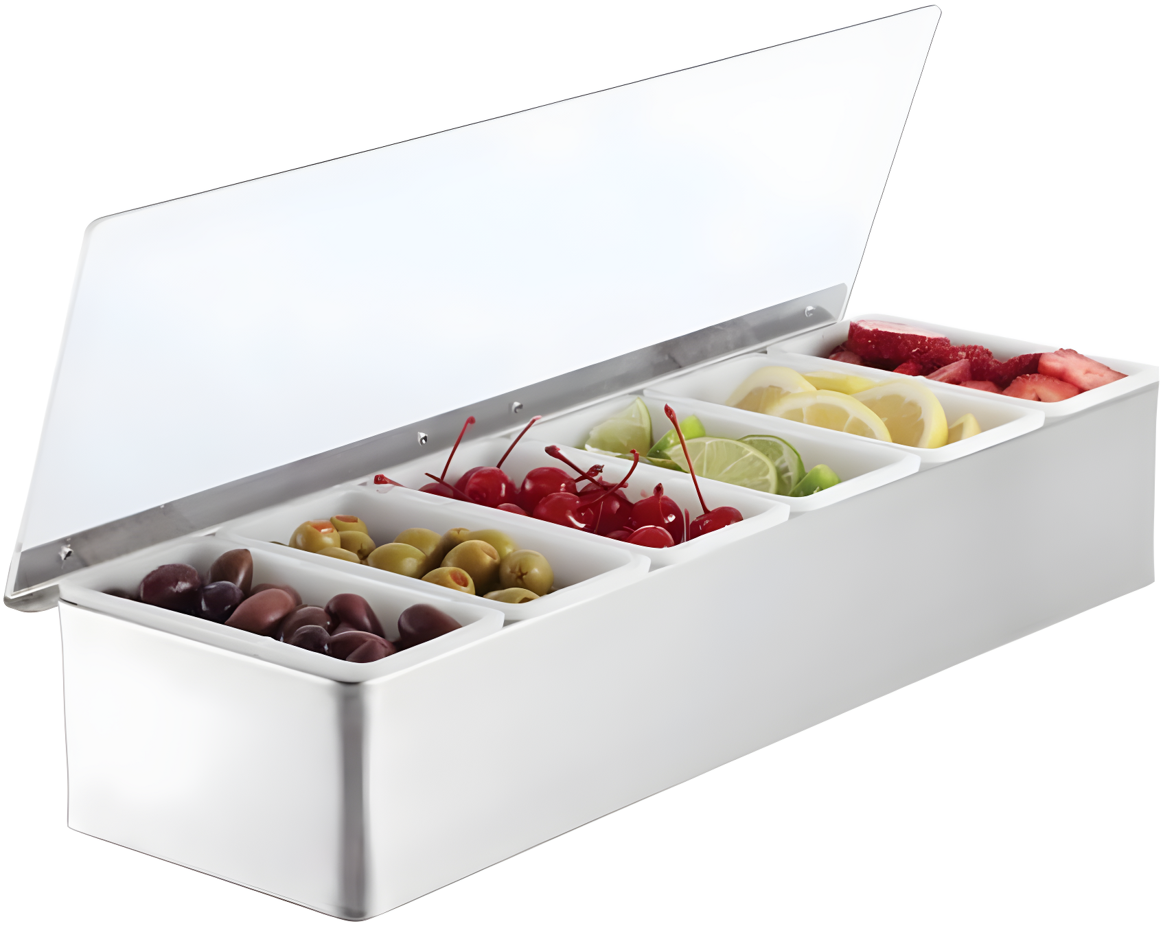 Silver Stainless Steel 6-Compartment Bar Condiment Holder