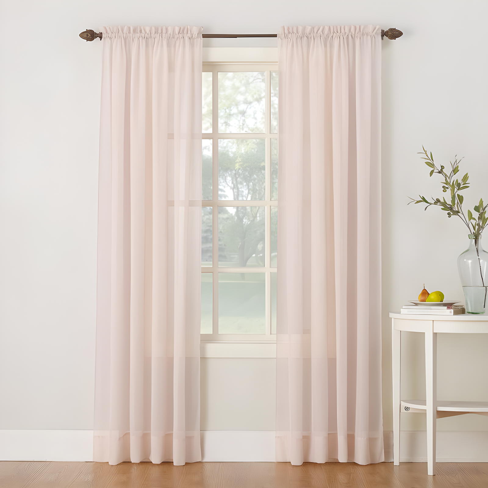 Whisper Pink Sheer Polyester Rod Pocket Curtain Panel