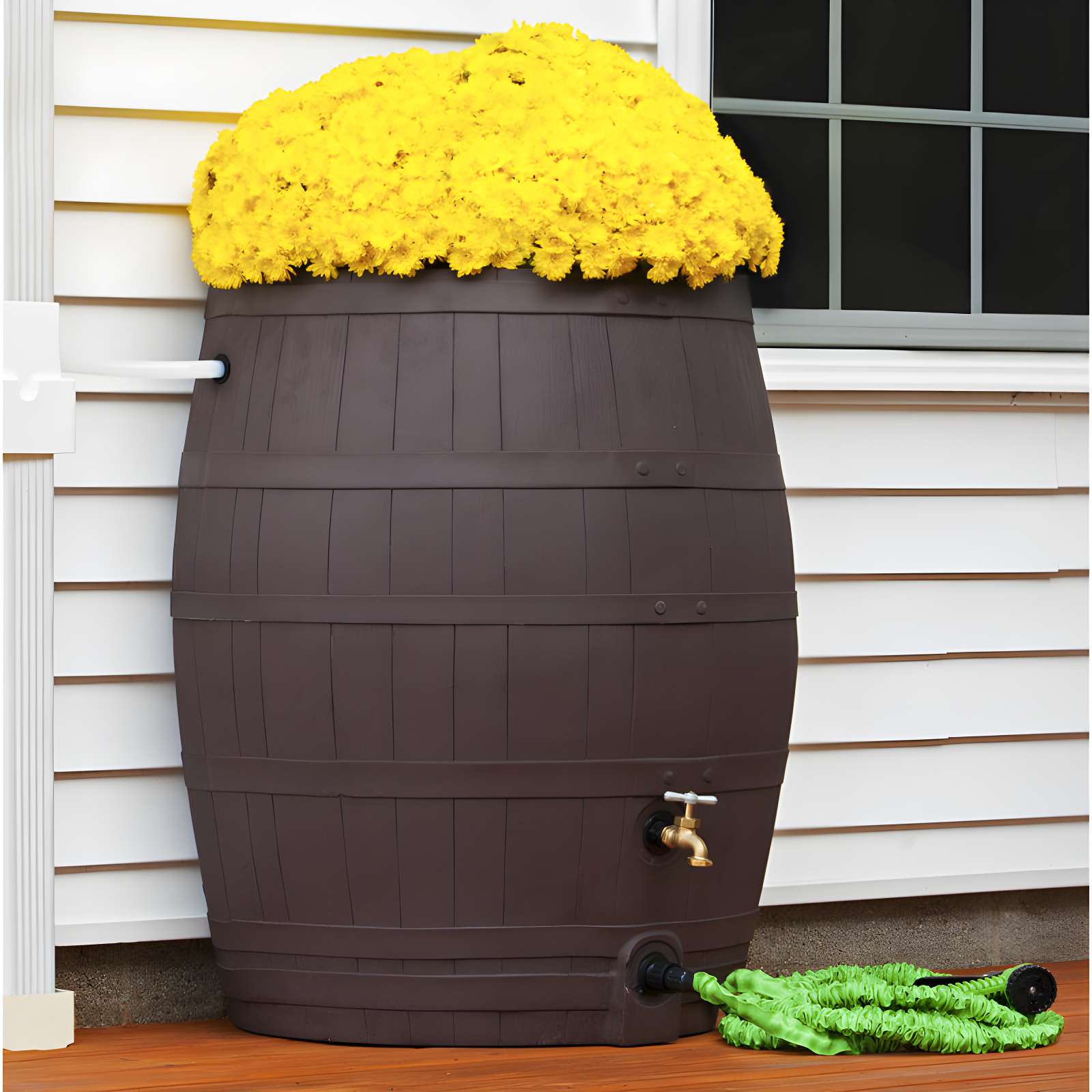 Brown 50-Gallon Plastic Rain Barrel with Diverter Kit