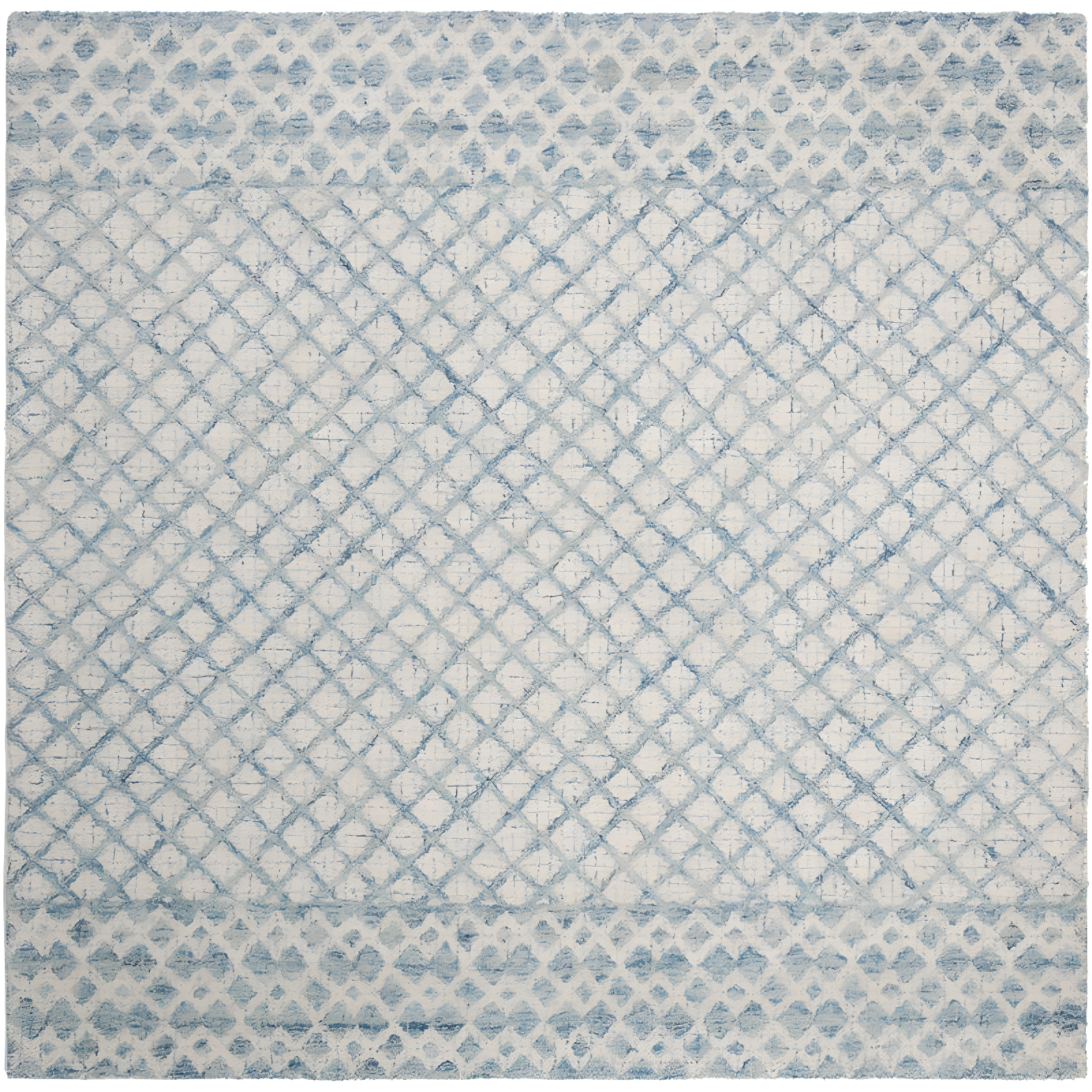 Handmade Tufted Wool Abstract Square Rug - Blue and Ivory, 4' x 4'