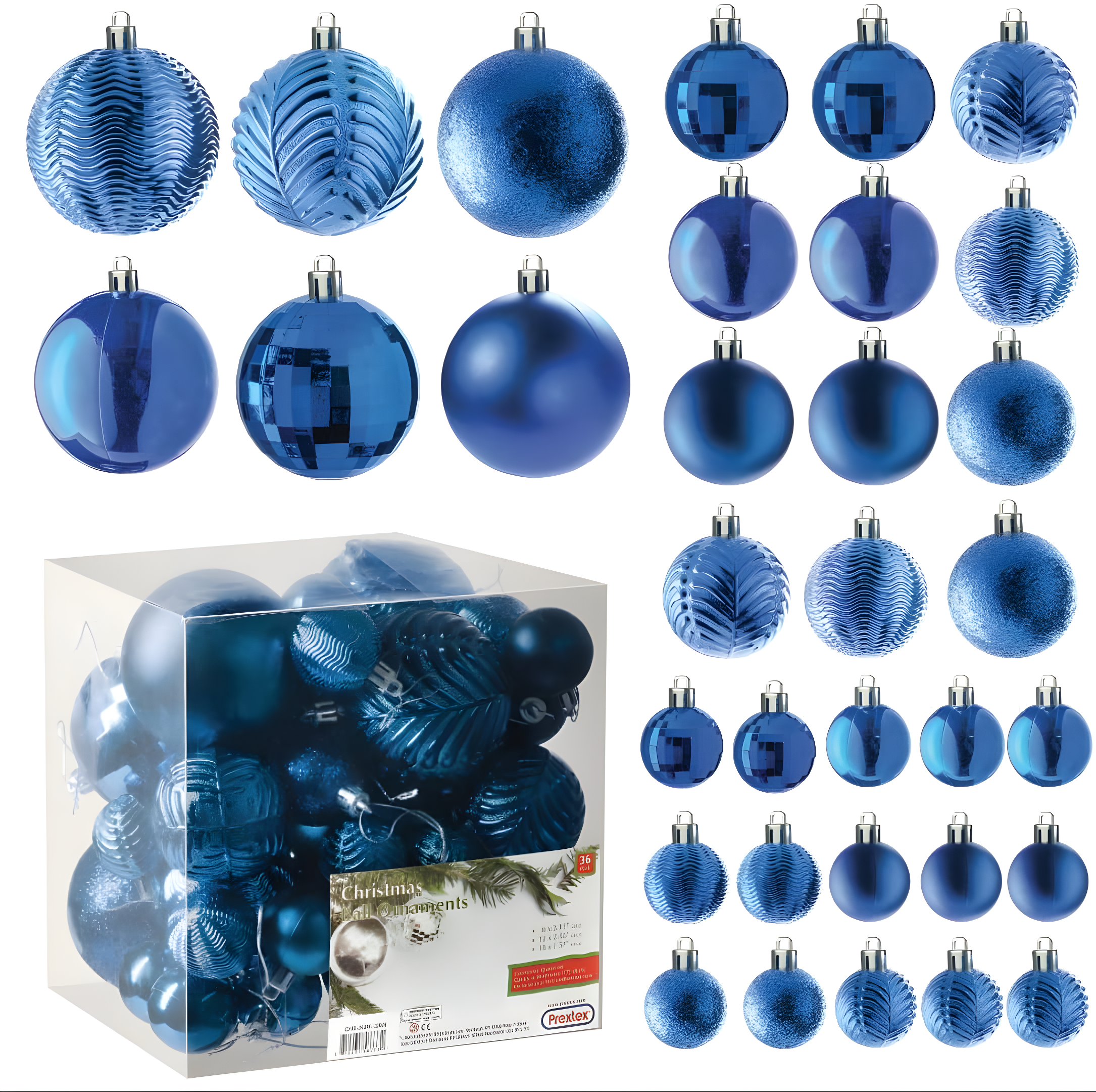 Blue Shatterproof Plastic Christmas Ball Ornaments Set