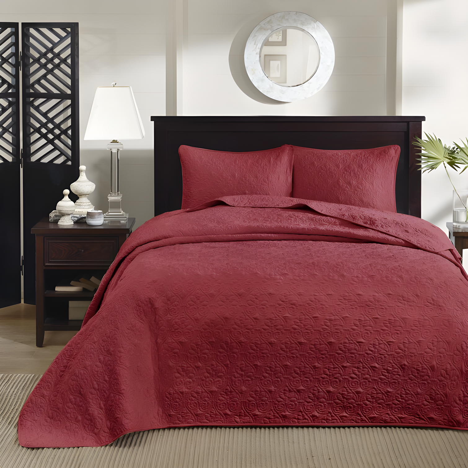 King Red Reversible Microfiber Bedspread Set