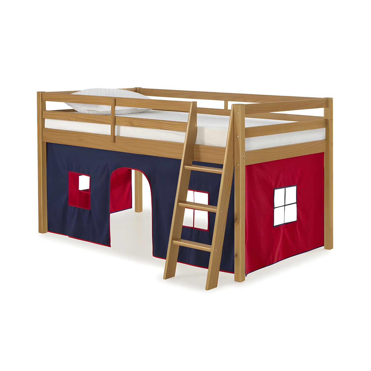 Cinnamon Pine Twin Loft Bed with Playhouse Tent