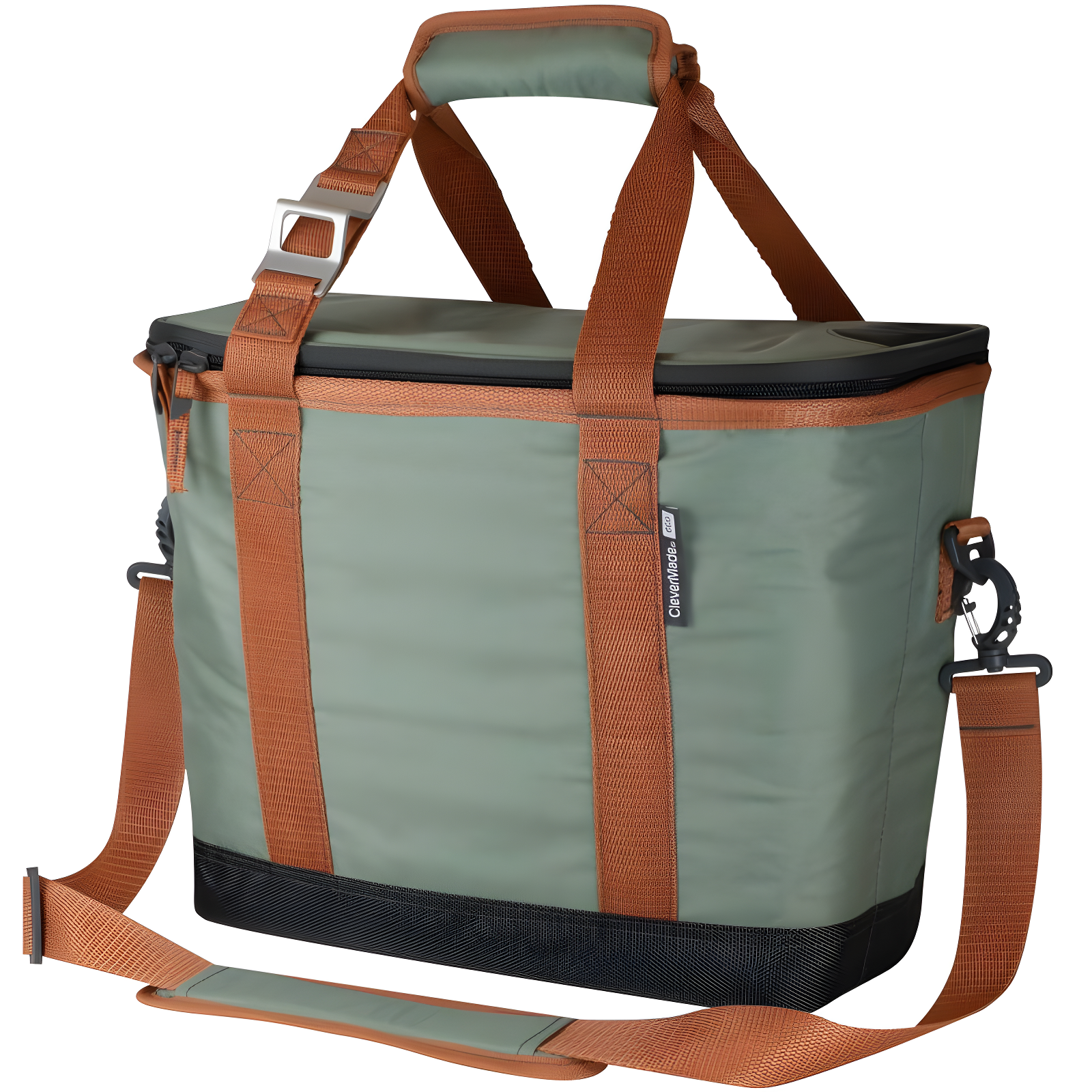 Green Collapsible Insulated Cooler Bag with Brown Straps