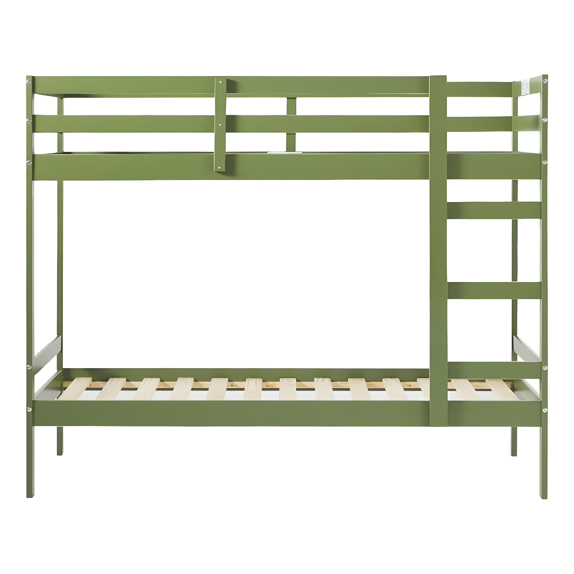 Olive Green Twin Over Twin Pine Wood Bunk Bed with Drawer