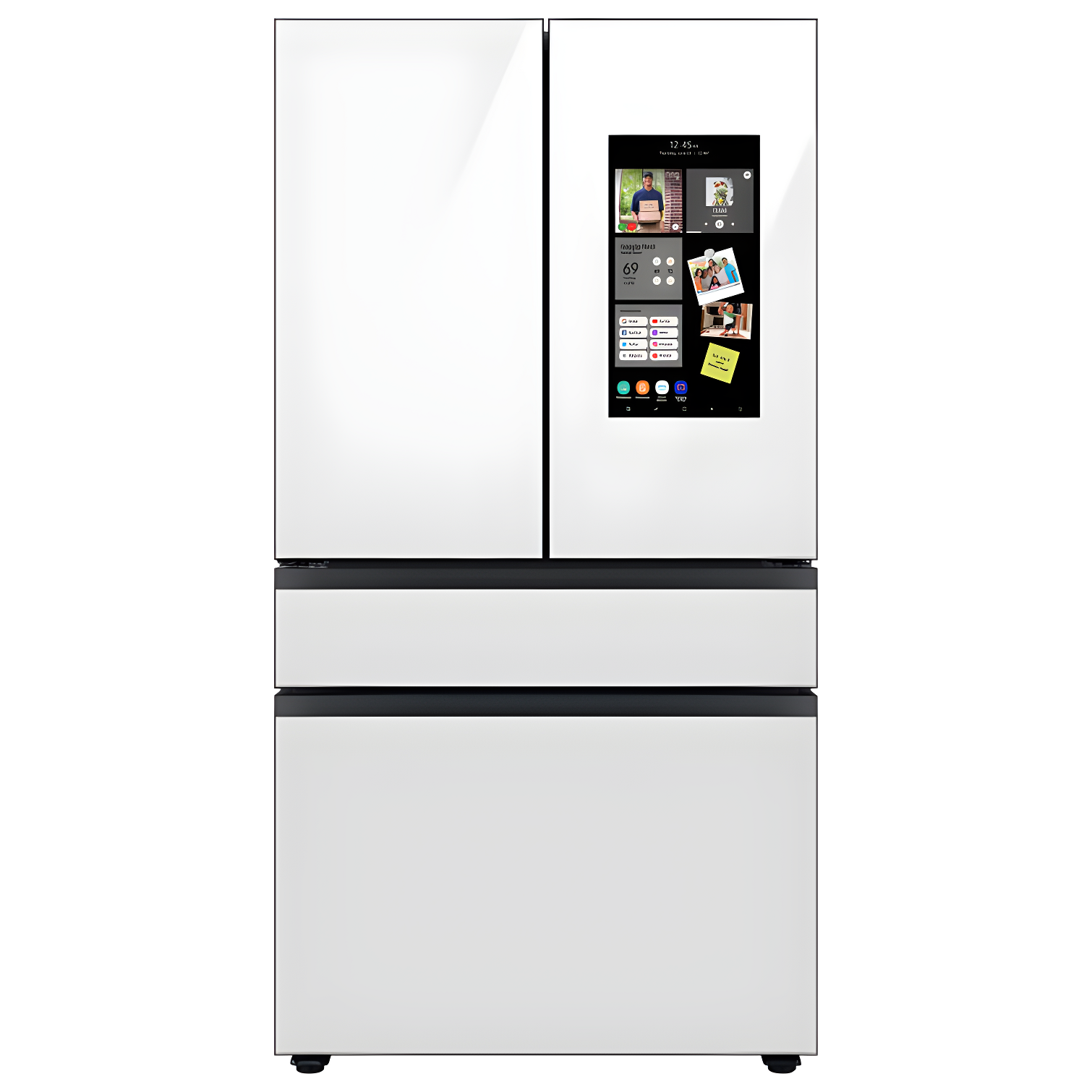 White Glass 4-Door French Door Smart Refrigerator with Family Hub