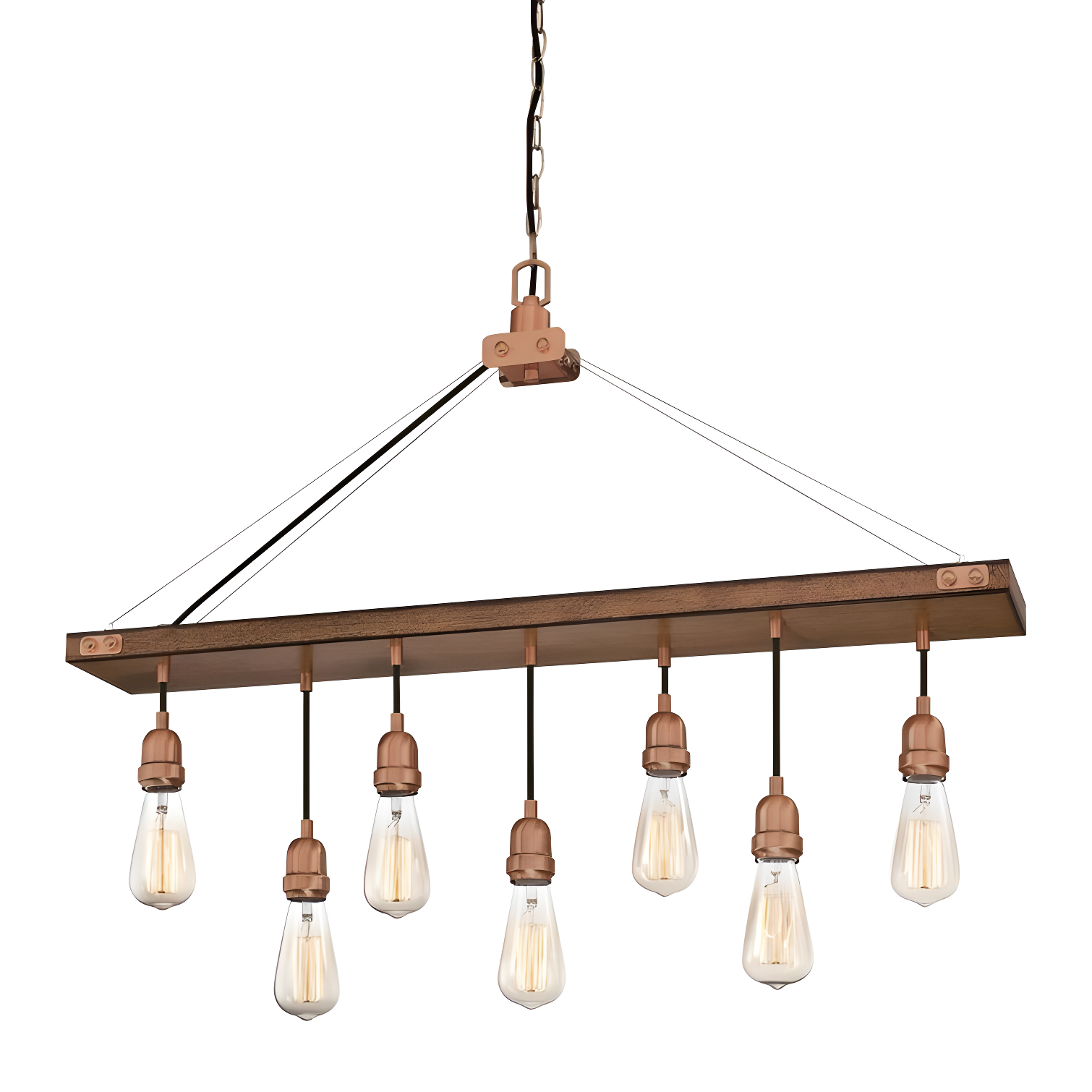 Washed Copper and Barnwood 7-Light Linear Chandelier