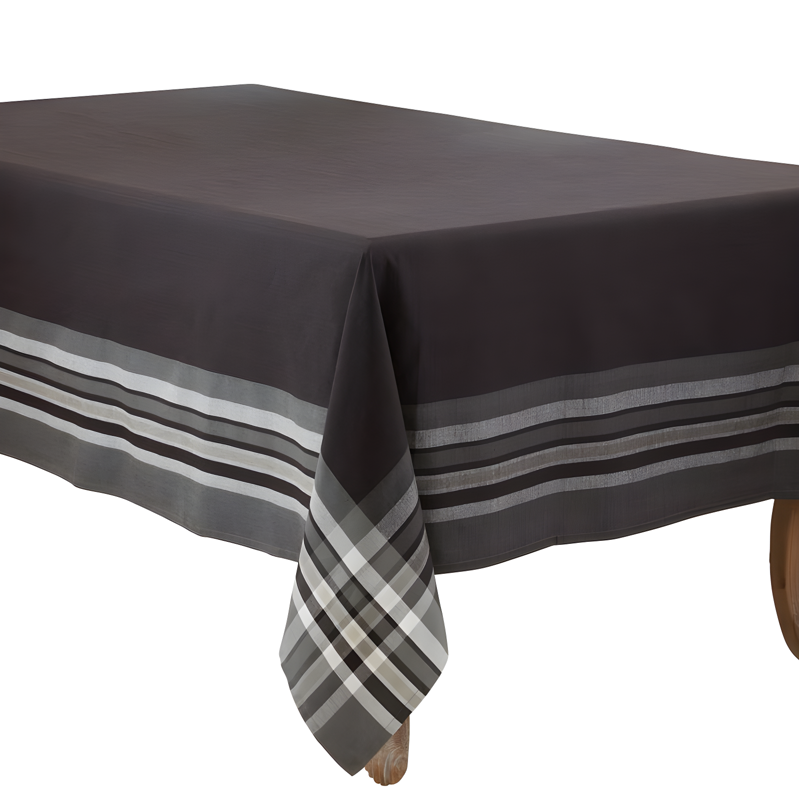 Black Cotton Rectangular Tablecloth with Striped Border