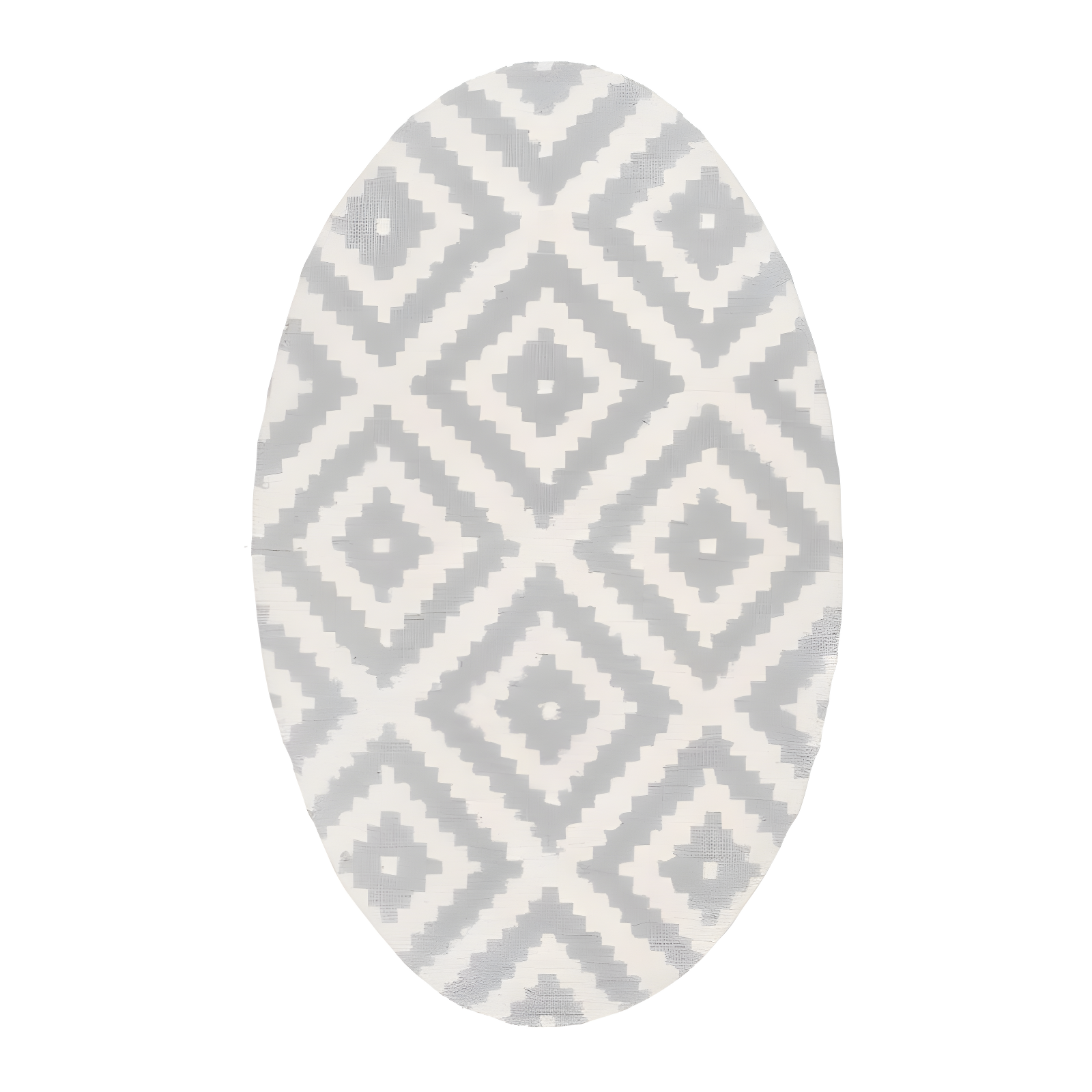 Light Gray Oval Tufted Wool Area Rug with Diamond Pattern, 9' x 12'