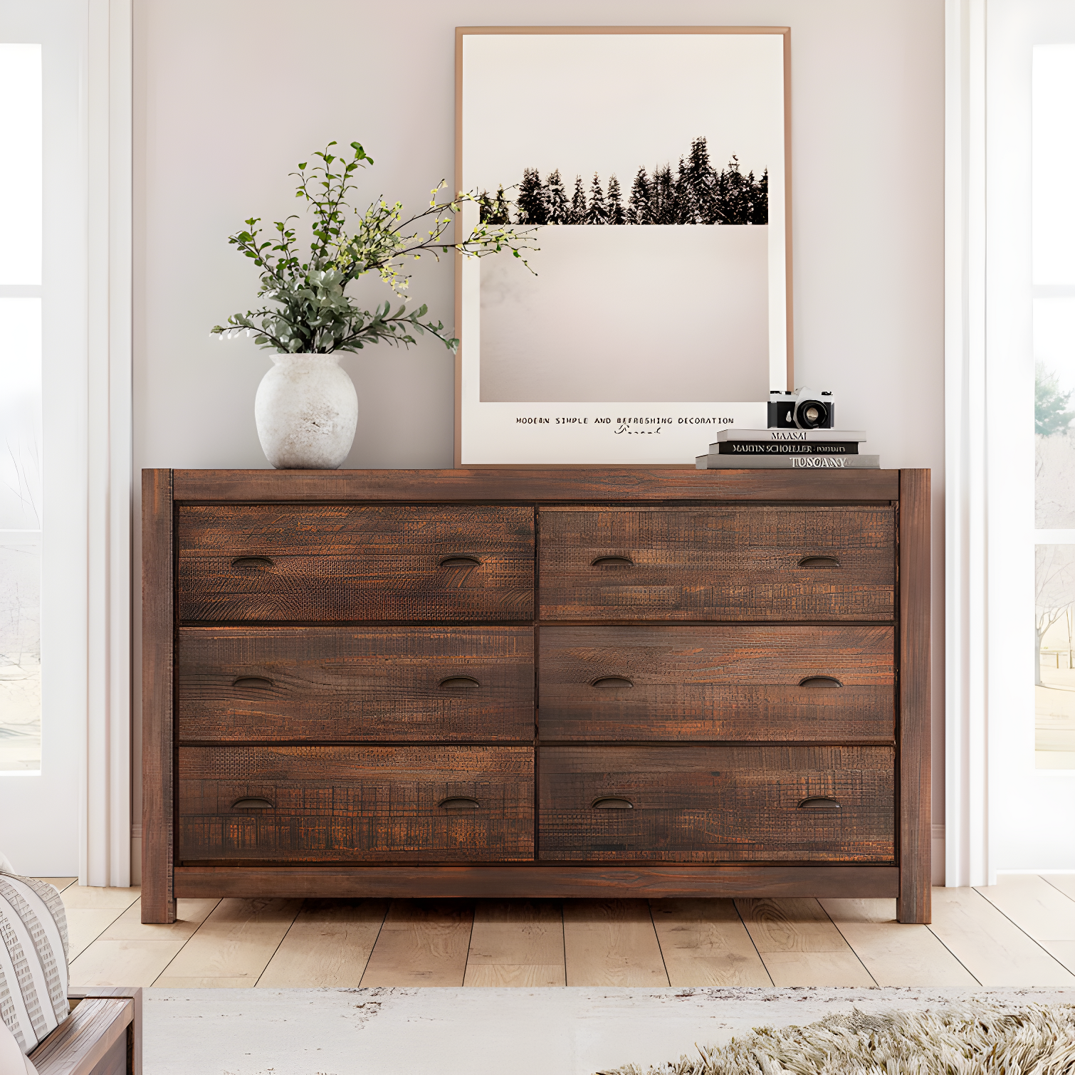 Rustic Walnut Double Dresser with Soft Close Drawers