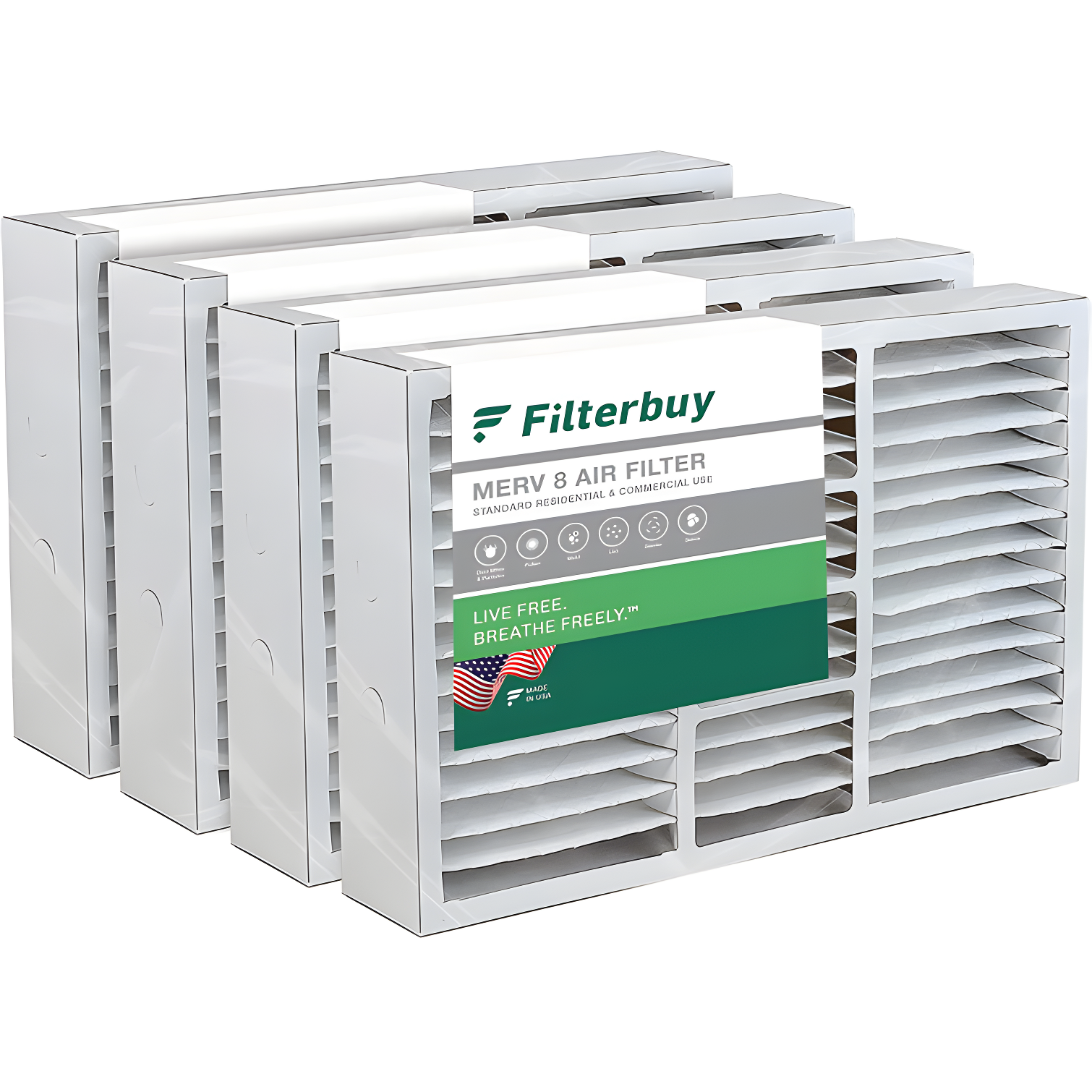 Filterbuy 16x25x5 MERV 8 Pleated HVAC Furnace Air Filters 4-Pack