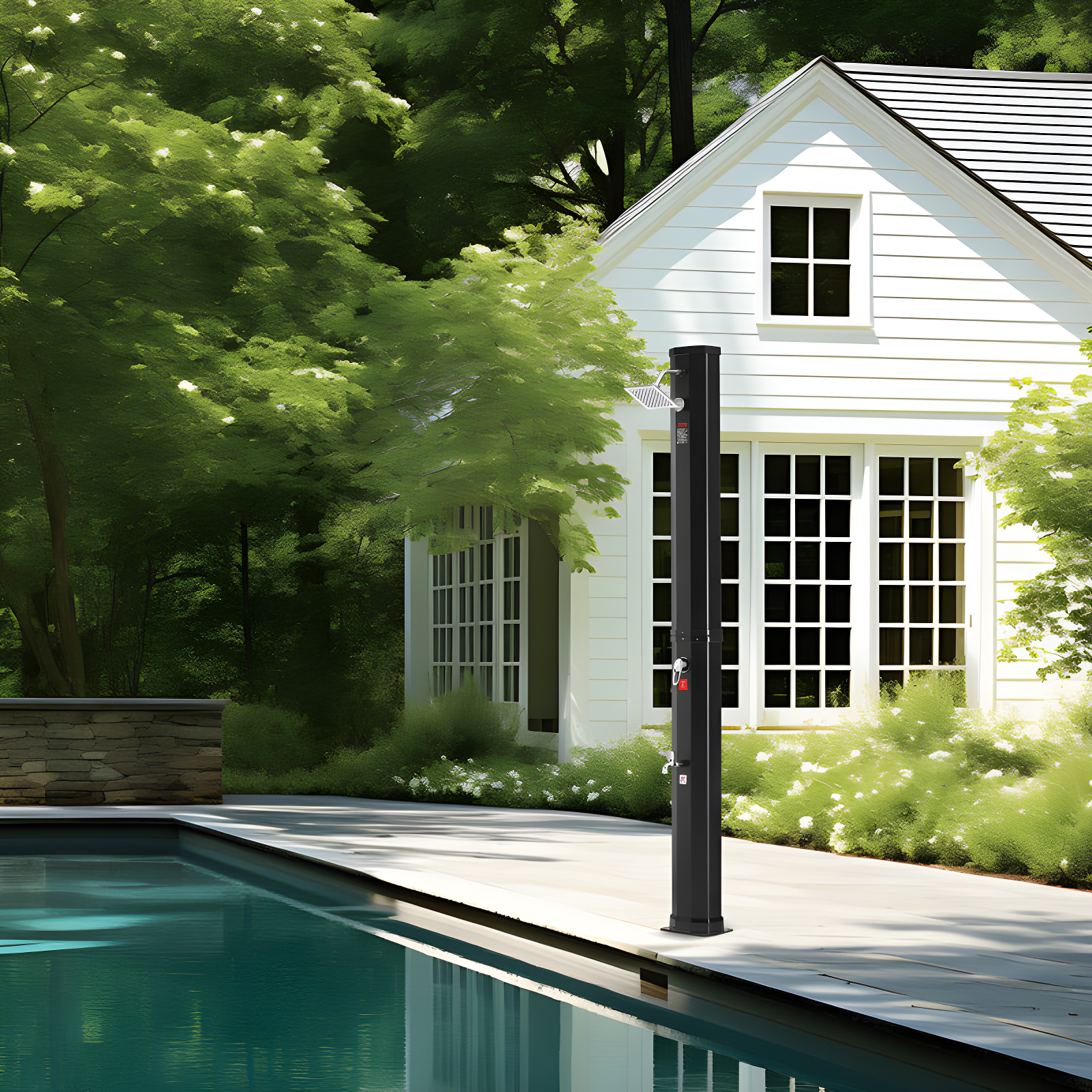 Tall Black Aluminum Outdoor Solar Heated Shower