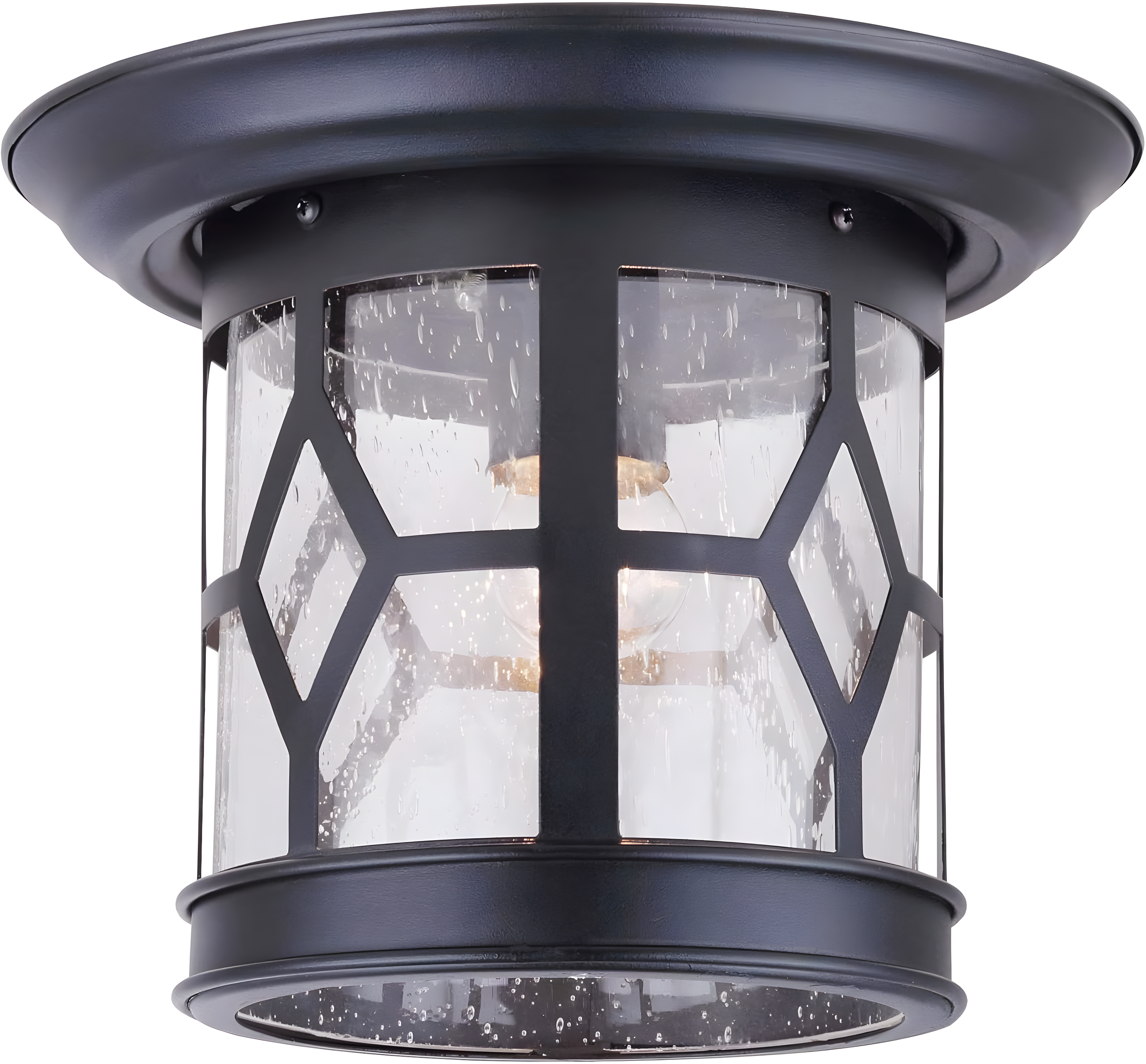 Black Glass Outdoor Flush Mount Lantern with Seeded Shade